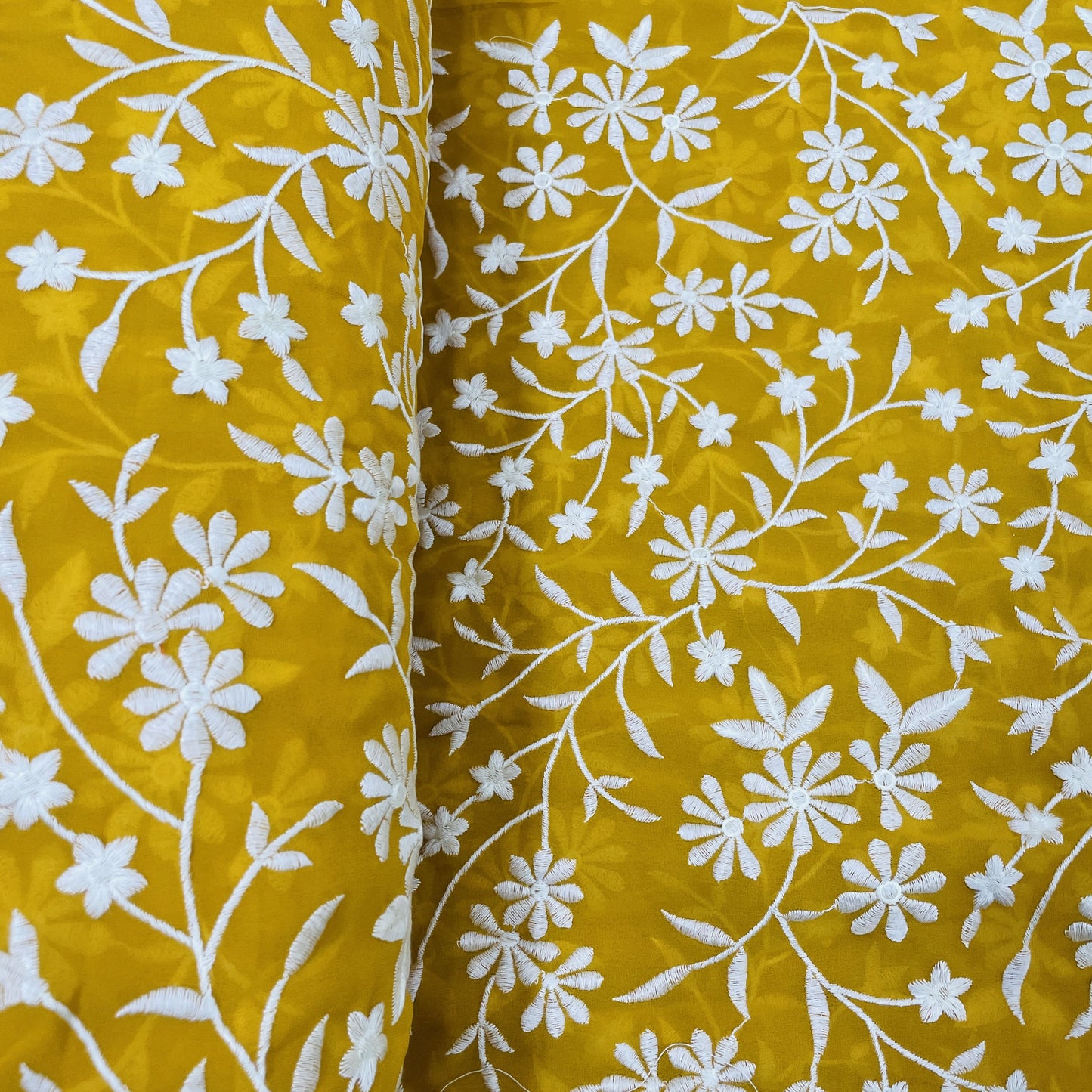 Buy Classic Yellow Parsi Gara Embroidery Georgette Fabric Online at ...