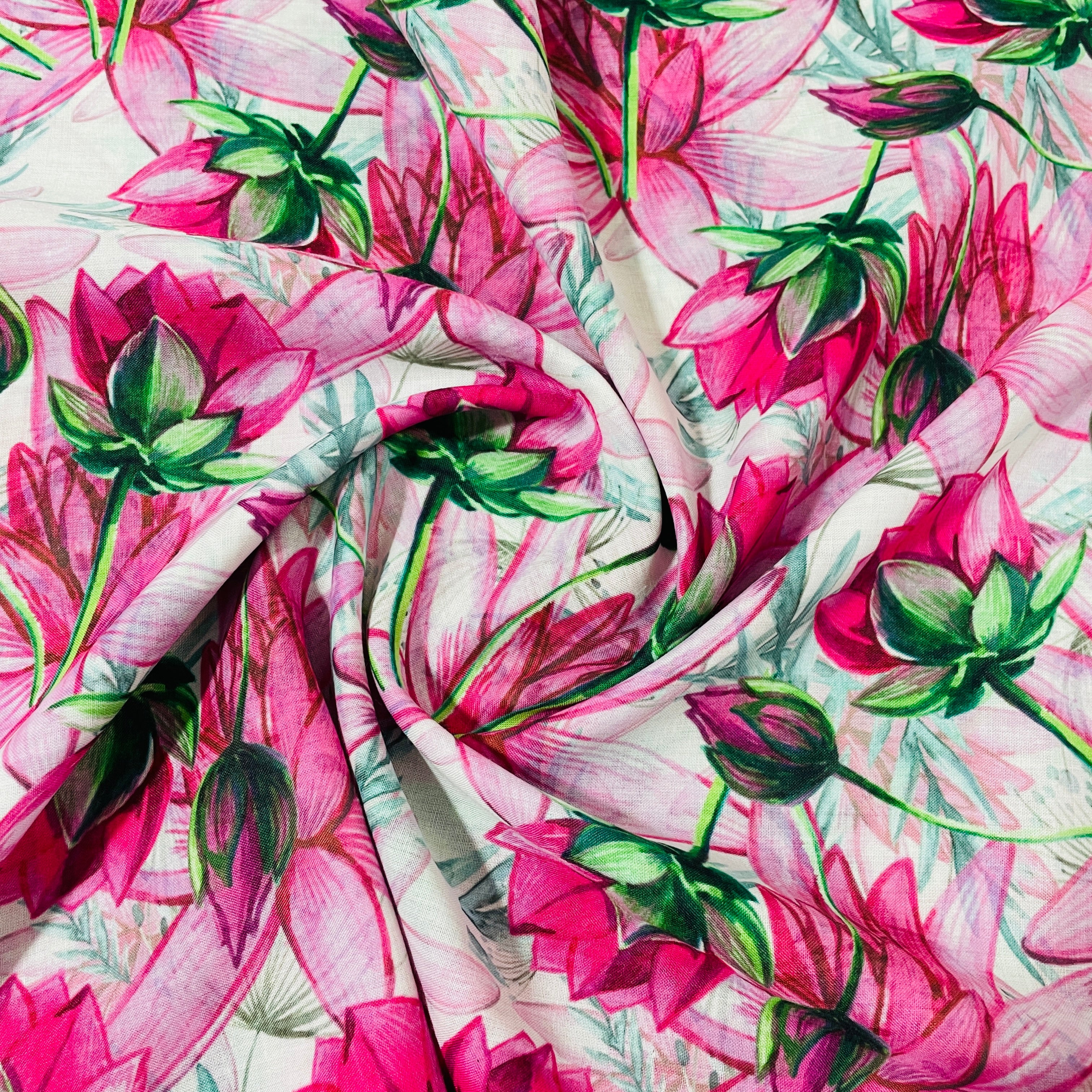 Pink Floral Fabric: 100% Cotton