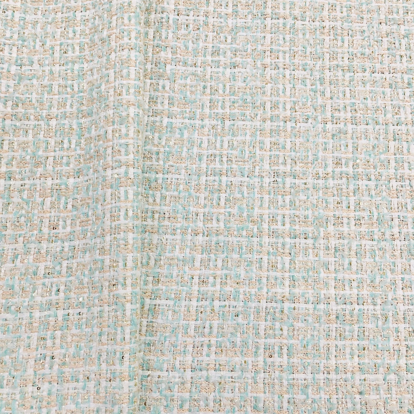 Exclusive Cream & Sea Green With Lurex Tweed Fabric