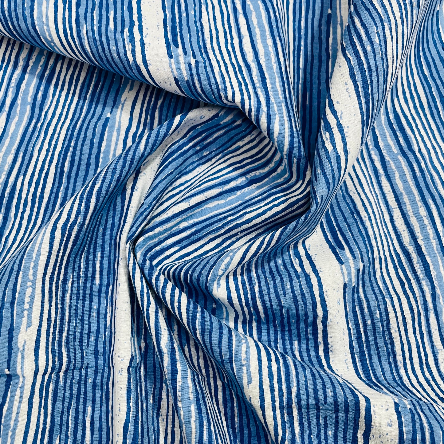 Blue & White Stripes Print Cotton Fabric - TradeUNO