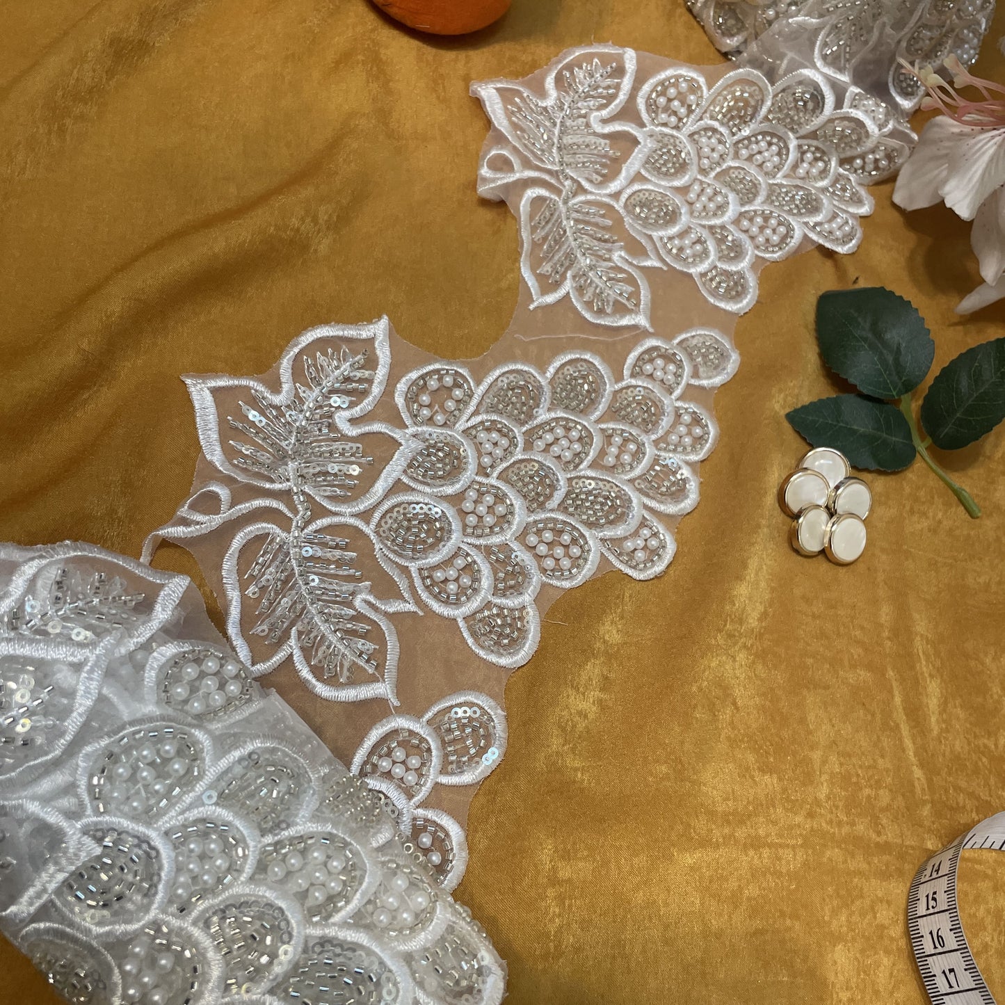 White Floral Cutdana Organza Lace