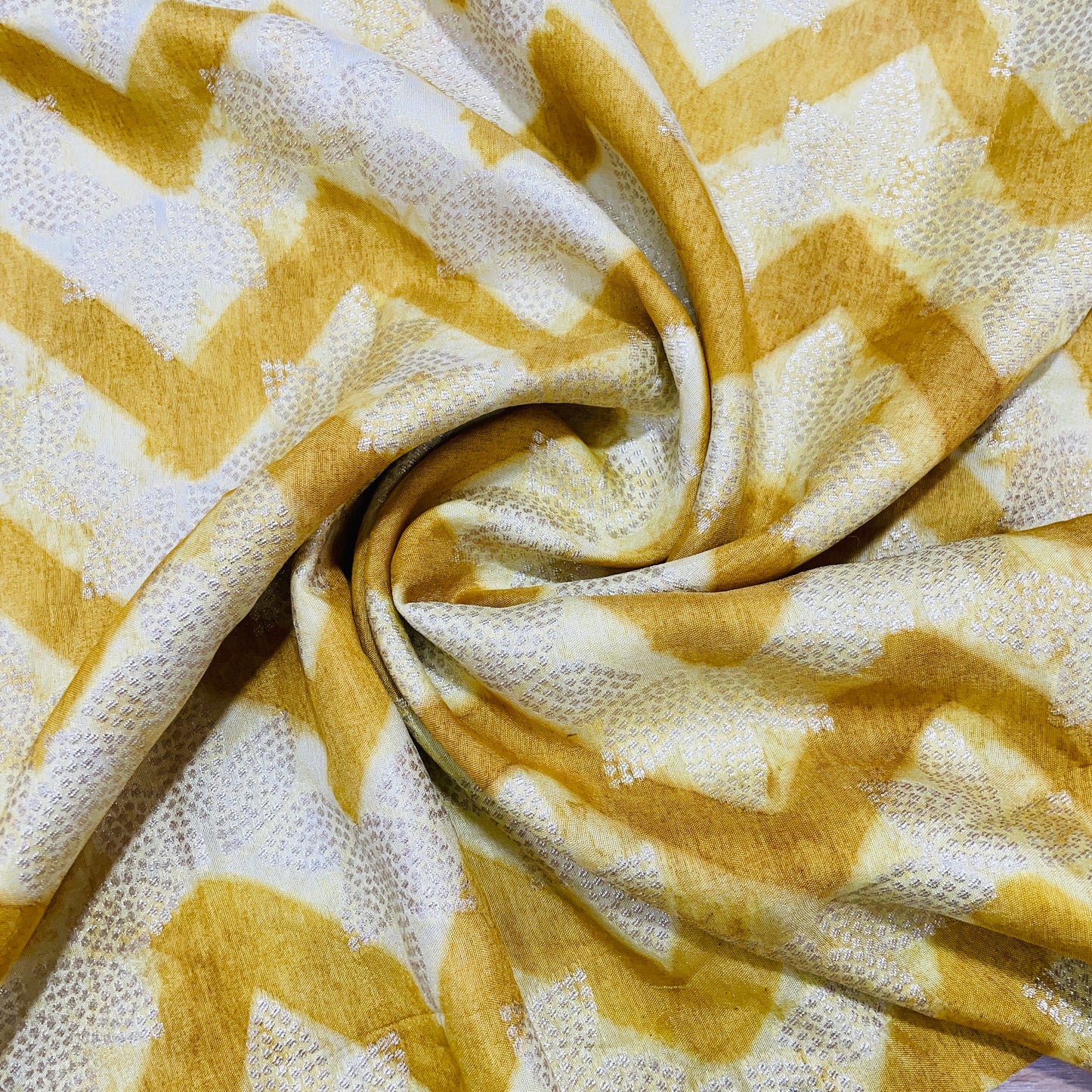 Yellow Chevron Dola Silk Jacquard Fabric