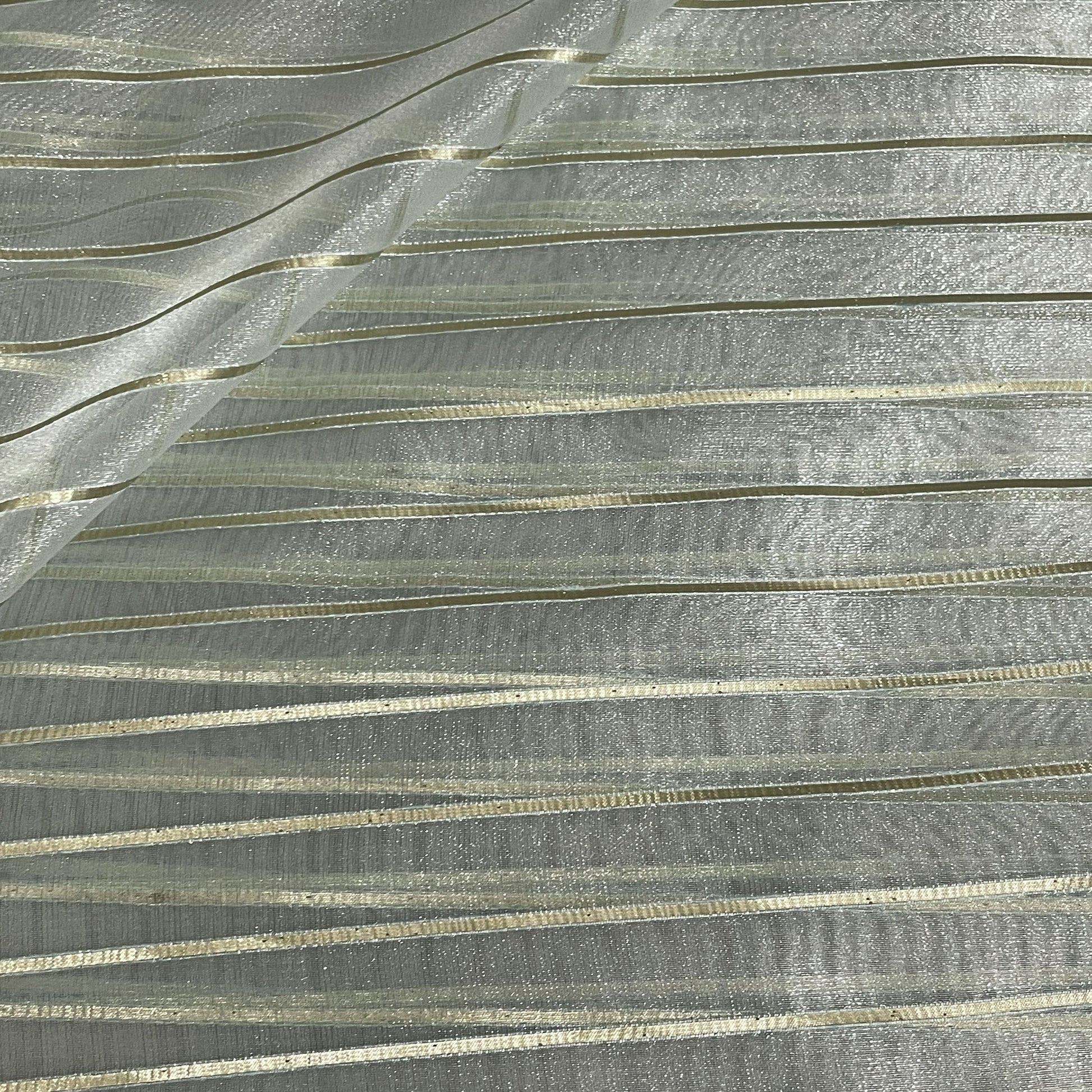 Premium Mint Green Gold Stripes Organza Zari Fabric