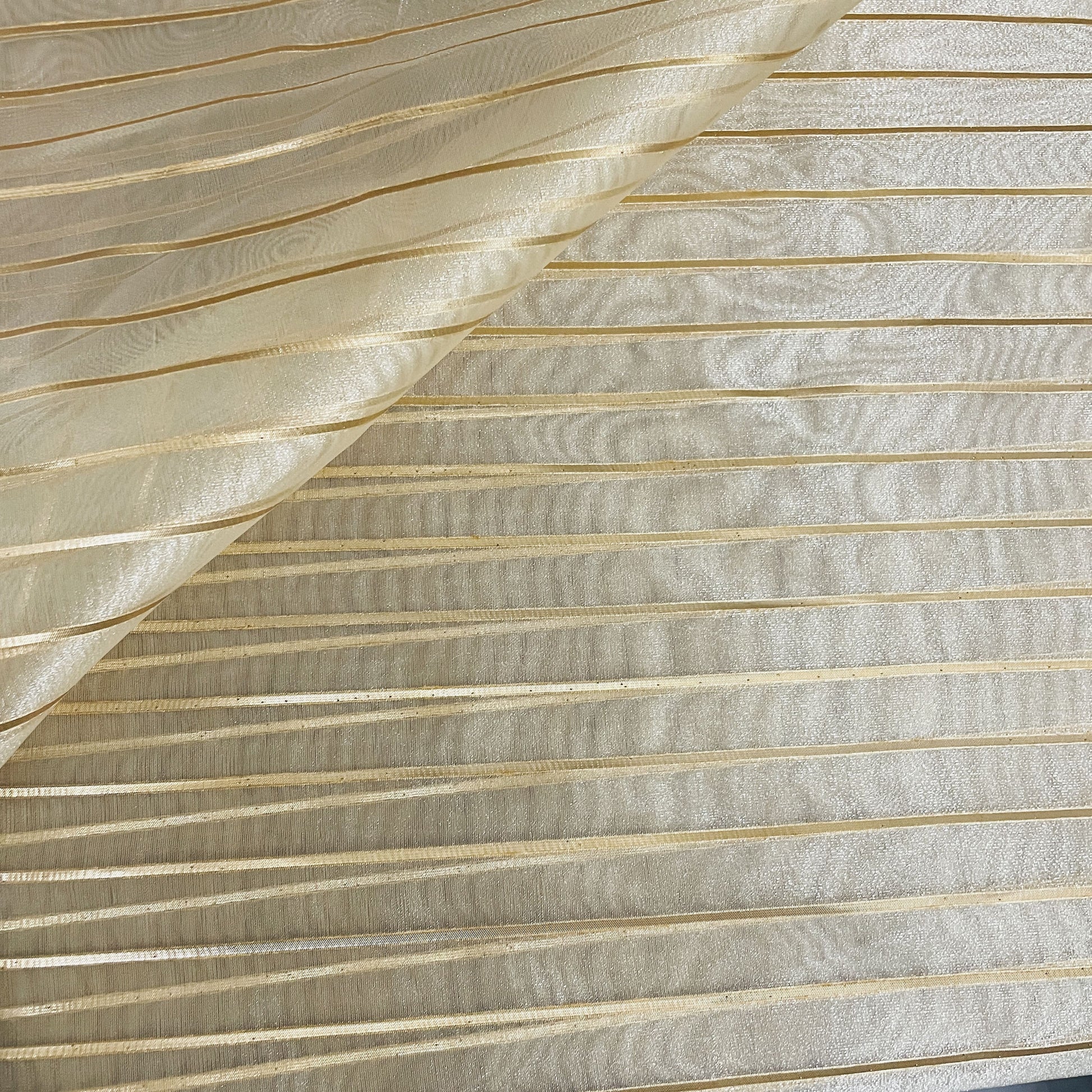 Premium Cream Gold Stripes Organza Zari Fabric