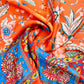 Orange & Multicolor Floral Print Georgertte Satin Fabric - TradeUNO