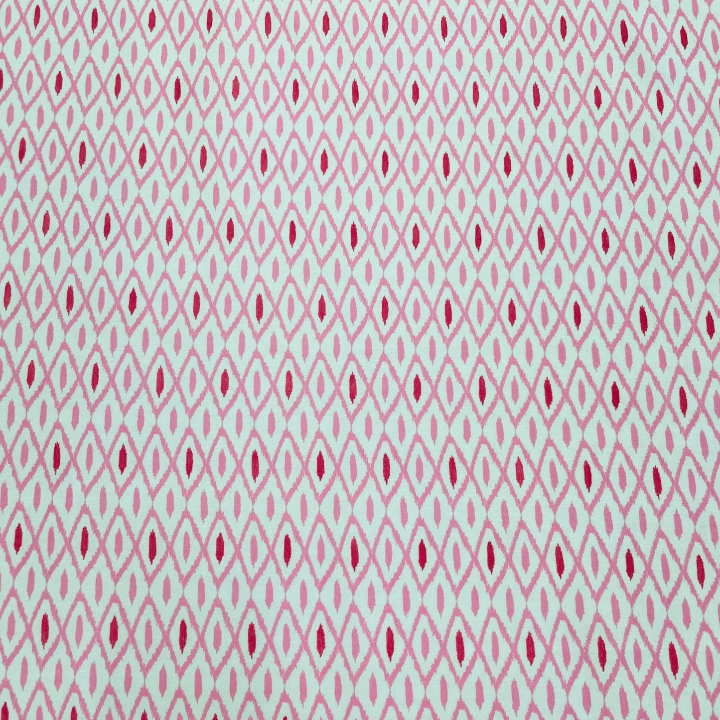 White & Pink Ikkat Print Cotton Satin Fabric - TradeUNO