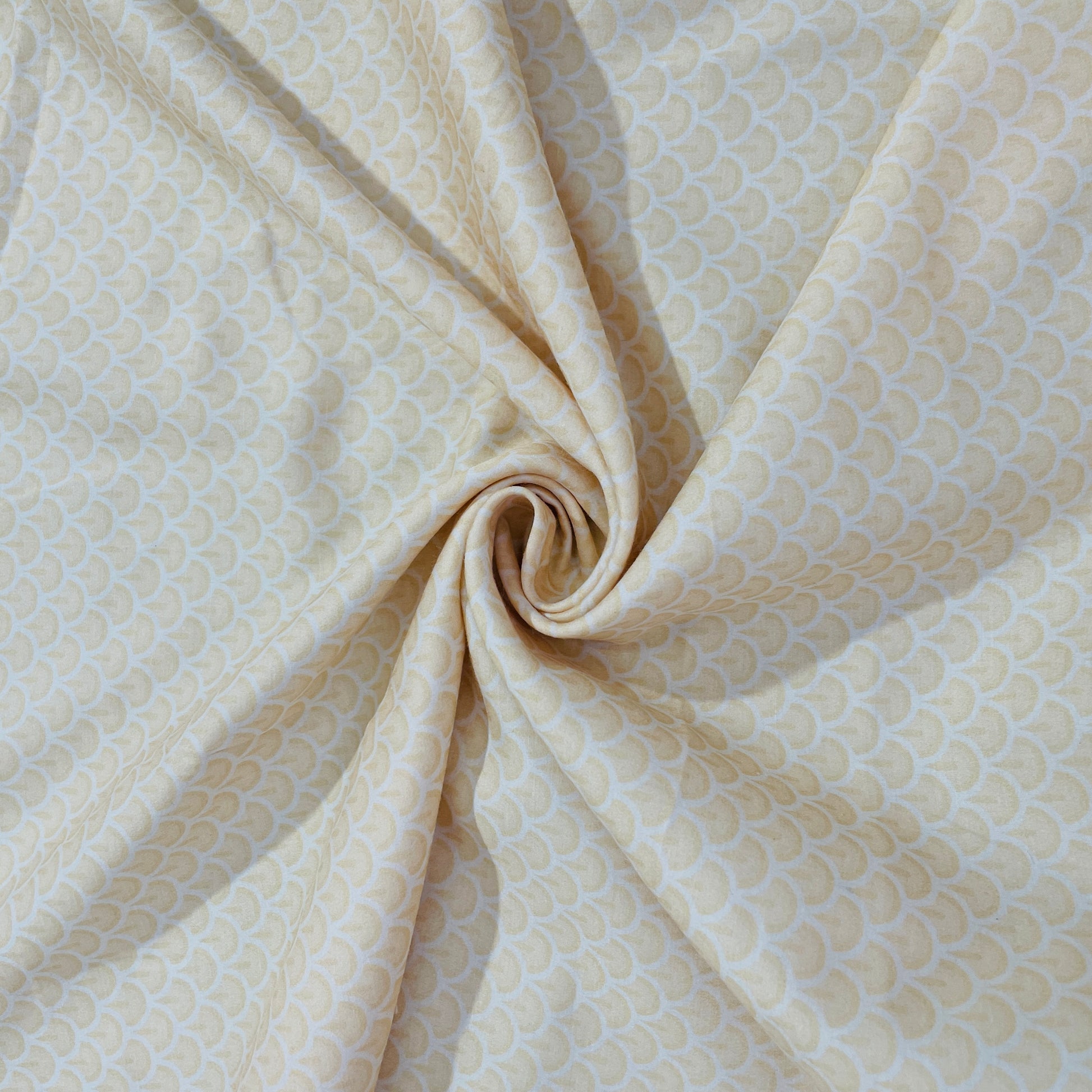 Cream Traditional Print Cotton Satin Fabric - TradeUNO