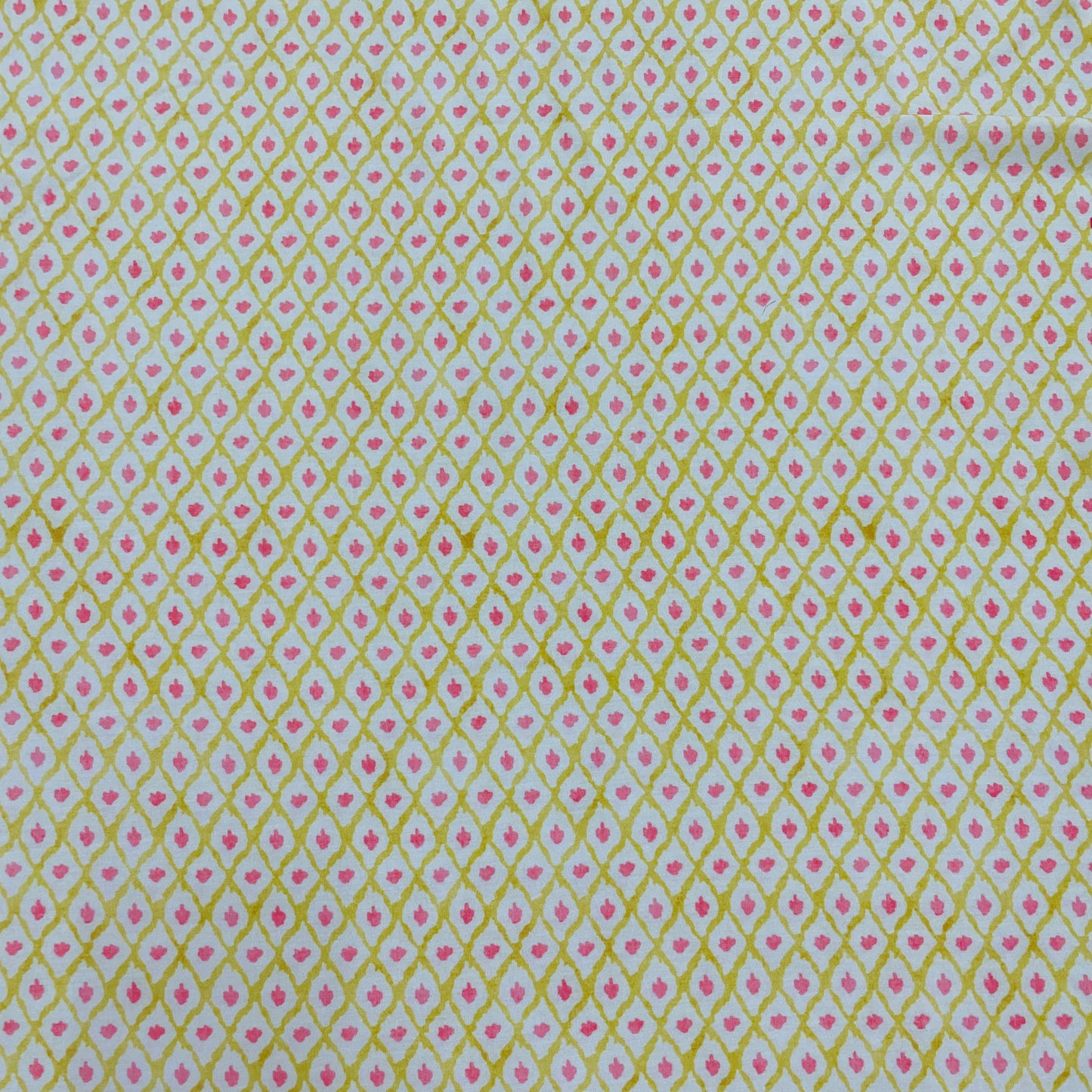 Yellow & Pink Ikkat Print Cotton Satin Fabric - TradeUNO