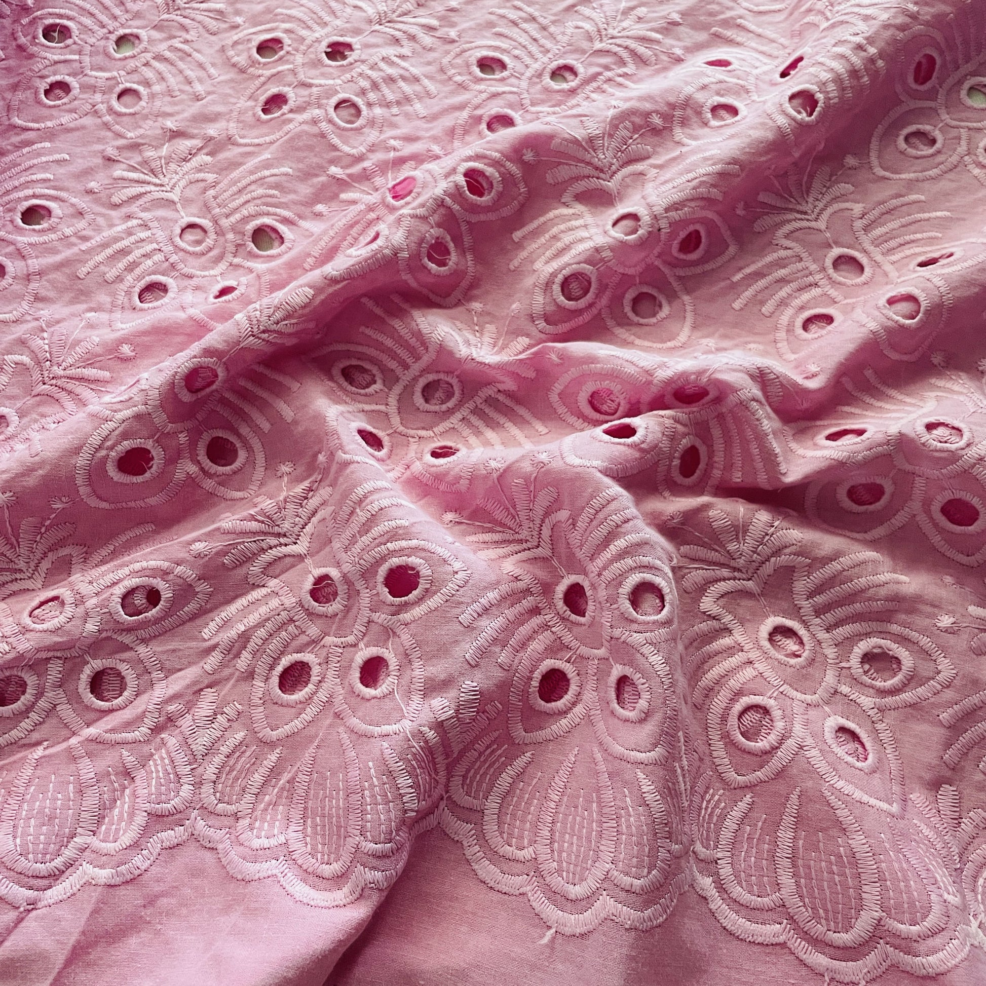Premium Pink Floral Embroidery Cotton Schiffli Fabric
