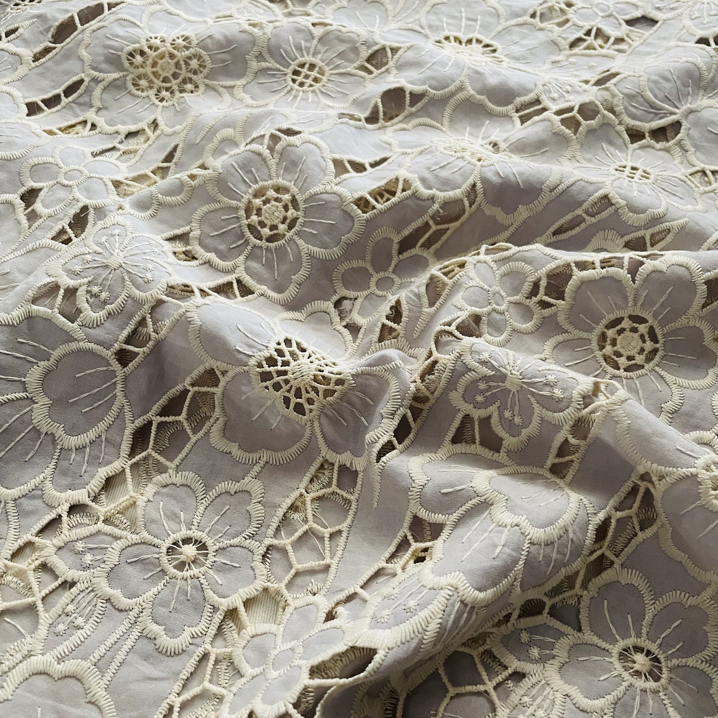 Premium Grey Floral Crepe Crochet Fabric