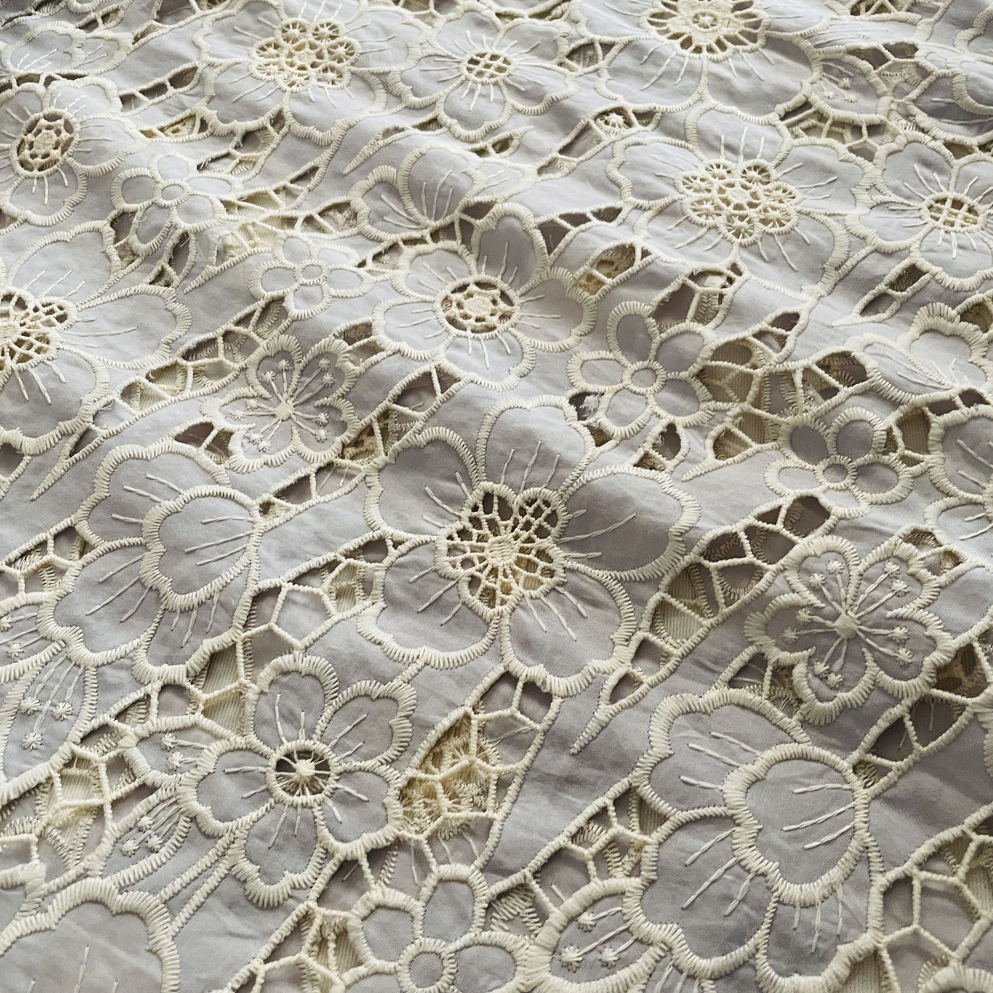 Premium Grey Floral Crepe Crochet Fabric