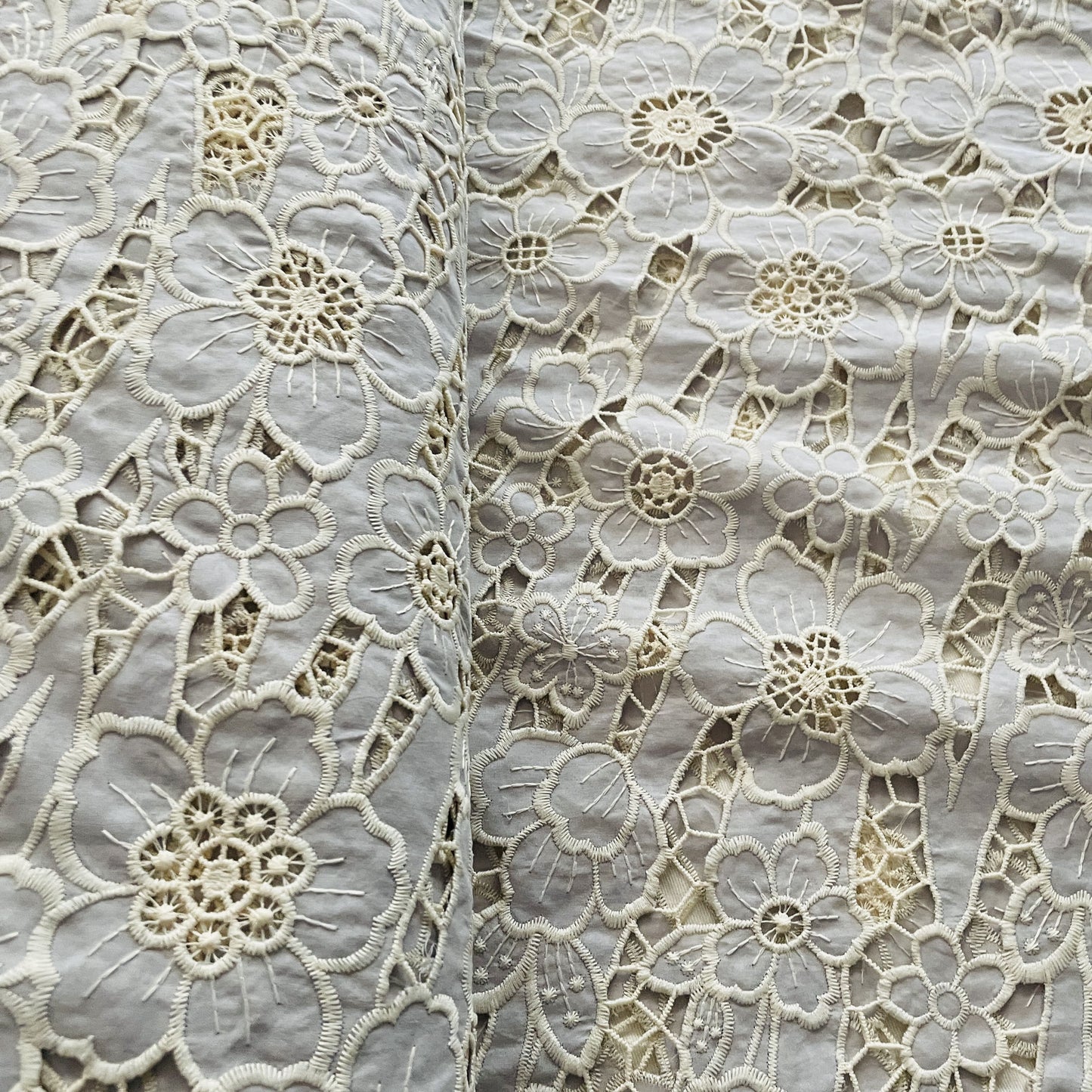 Premium Grey Floral Crepe Crochet Fabric