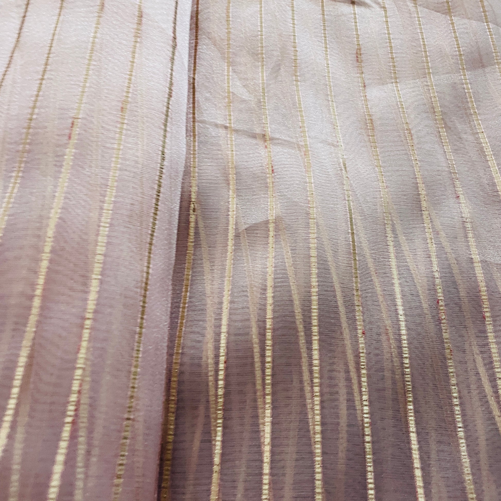 Premium Light Pink Gold Stripes Organza Zari Fabric