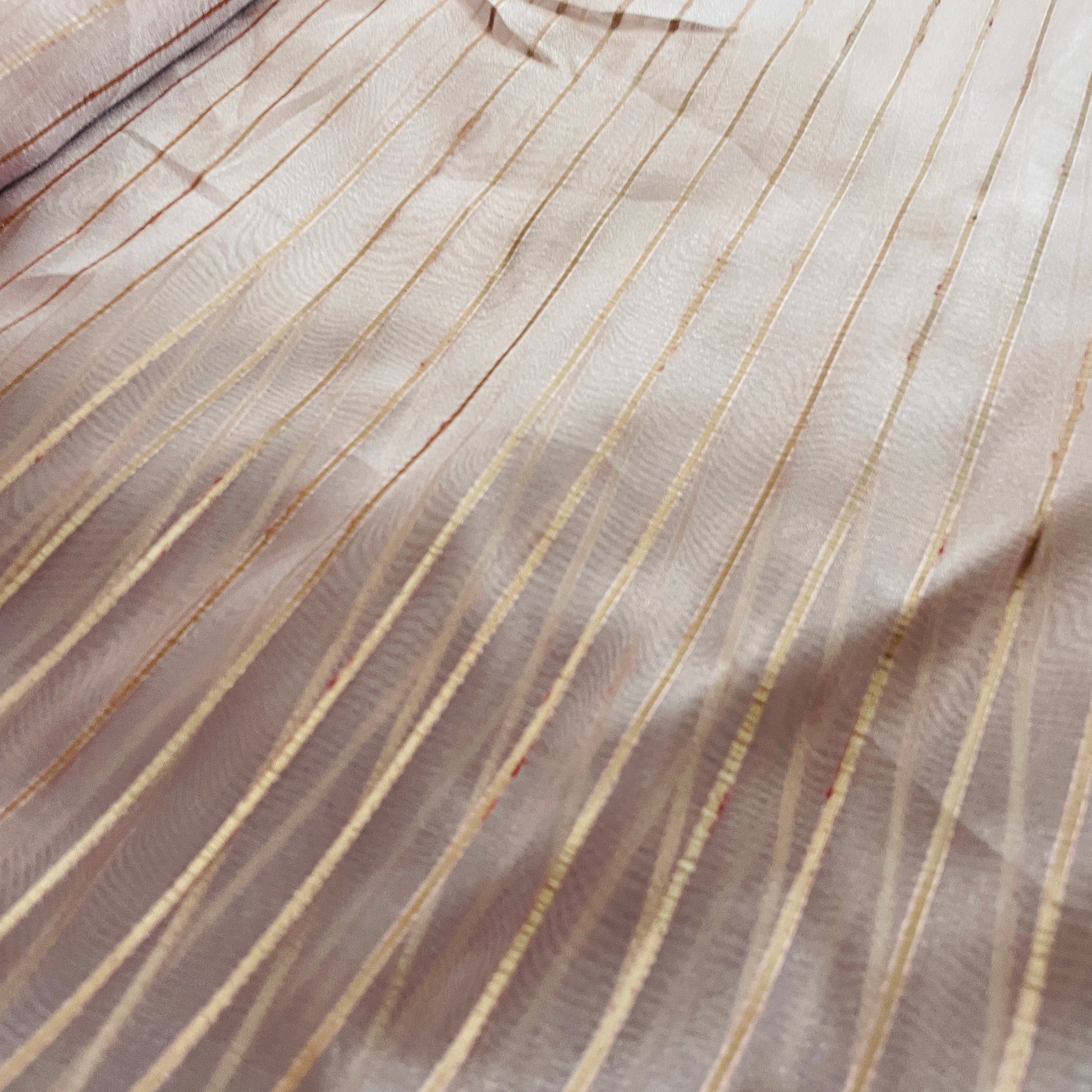 Premium Light Pink Gold Stripes Organza Zari Fabric