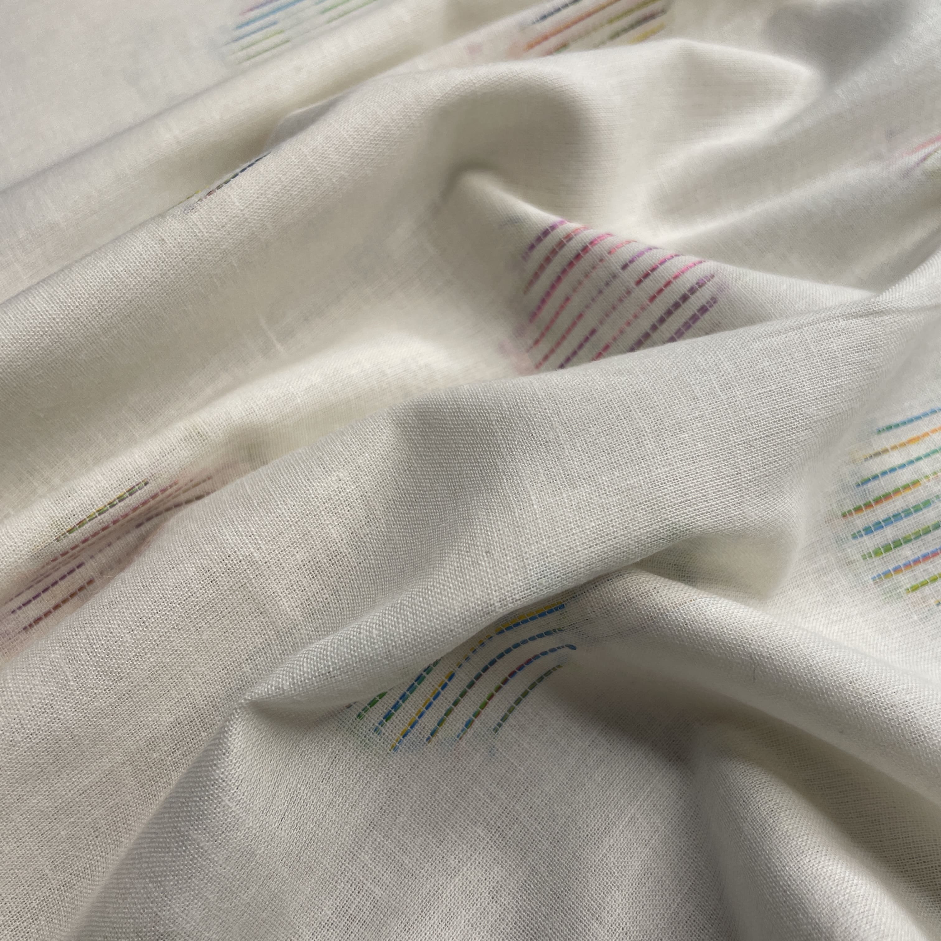 White Embroidered store Multicolor Cotton Fabric