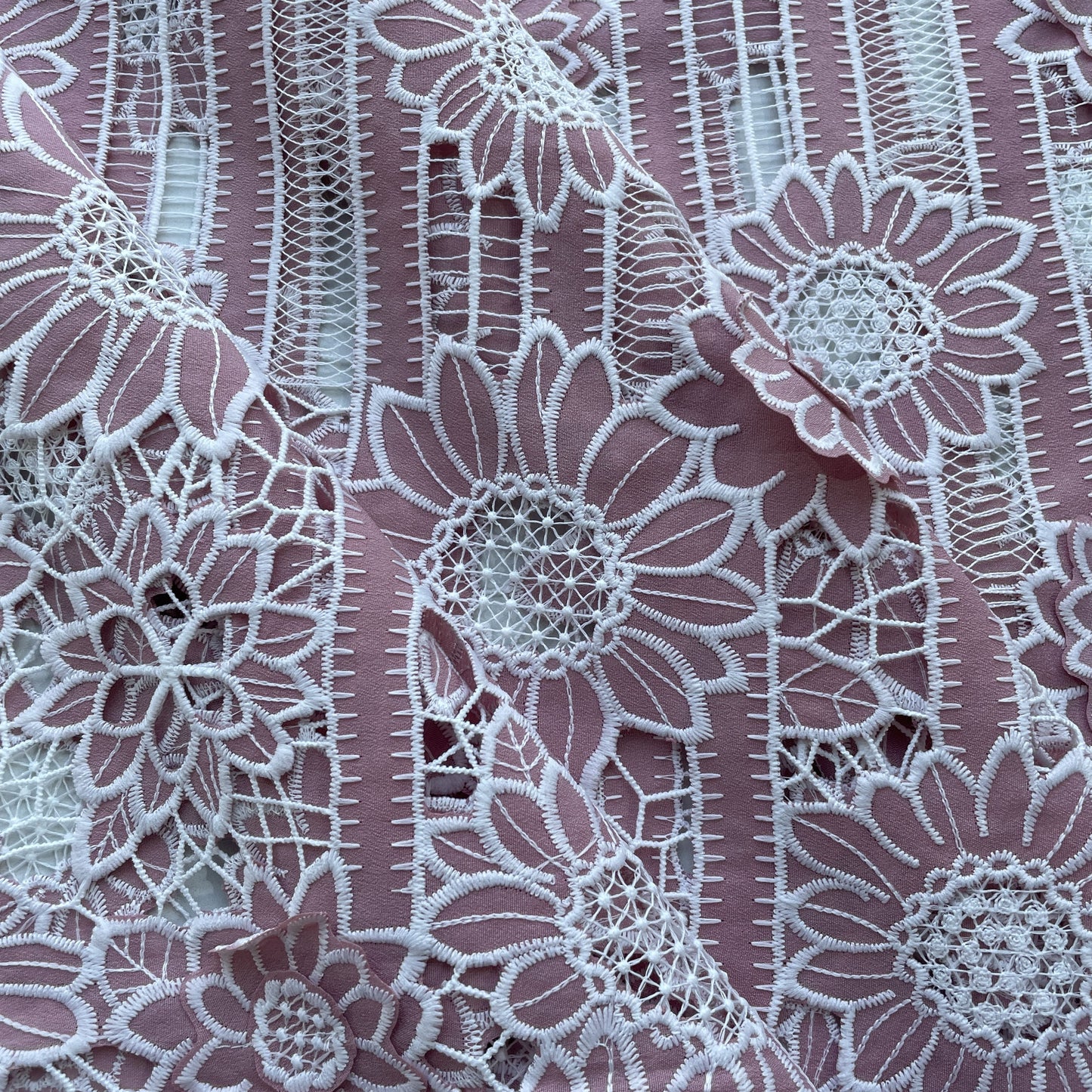 Magenta Pink 3D Floral Stripes Crepe Crochet Fabric 16141