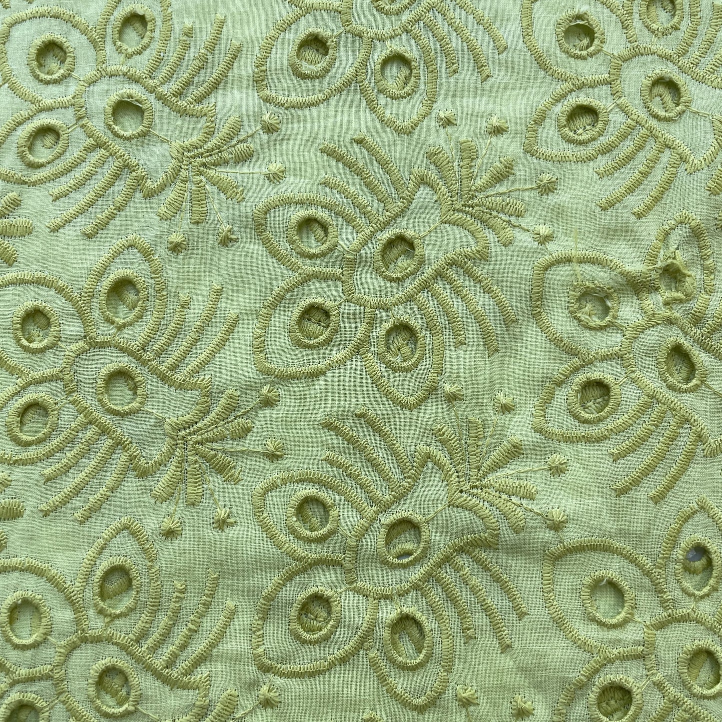 Olive Green Floral Embroidery Cotton Schiffli Fabric 16673