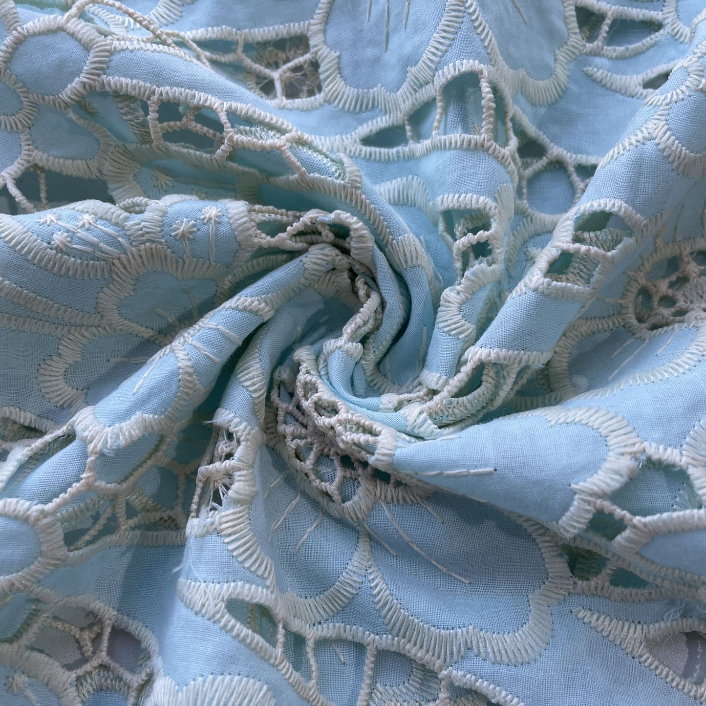 Sea Green Floral Crepe Crochet Fabric 16142