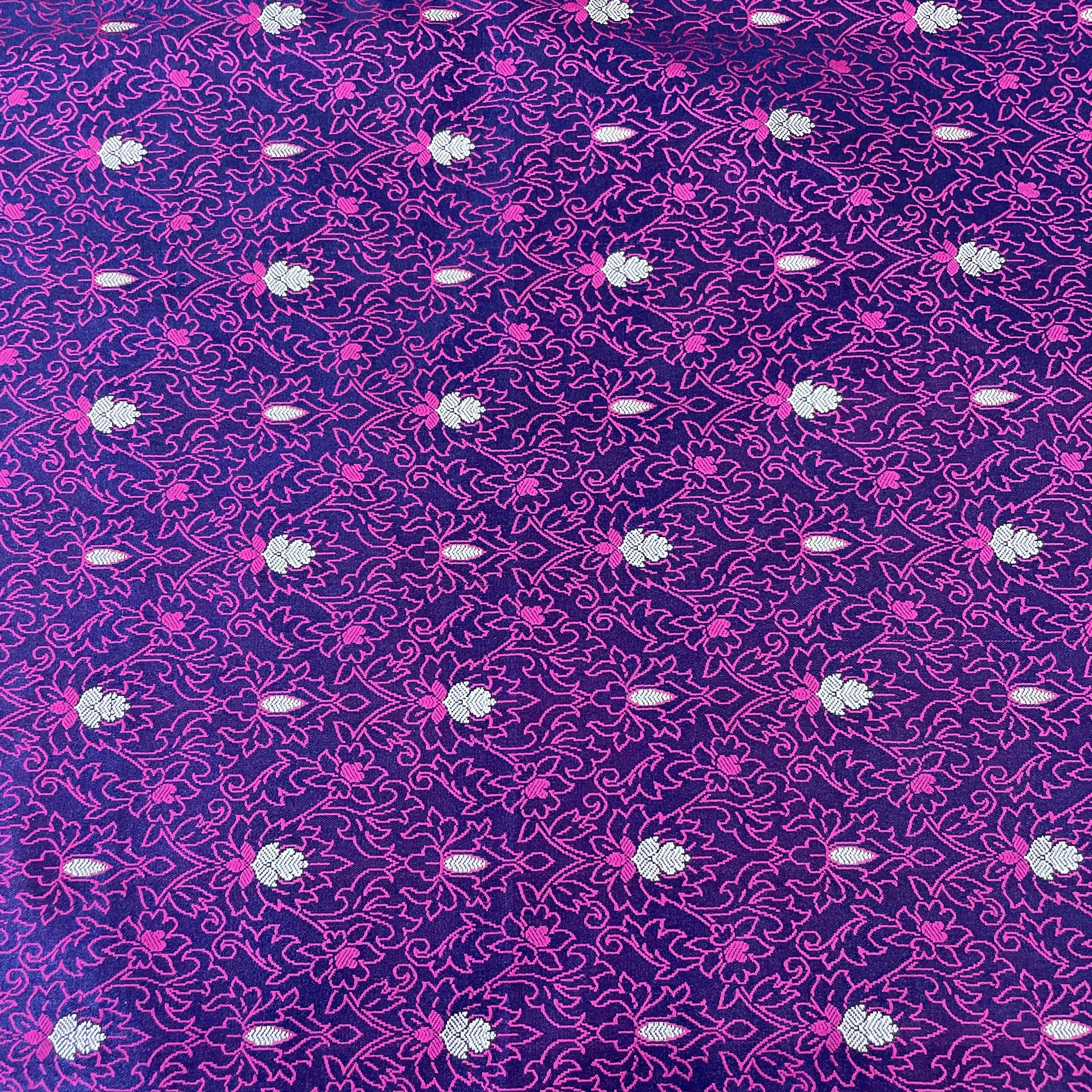 Exclusive Purple Traditional Print Tanchui Jamewar Silk Fabric