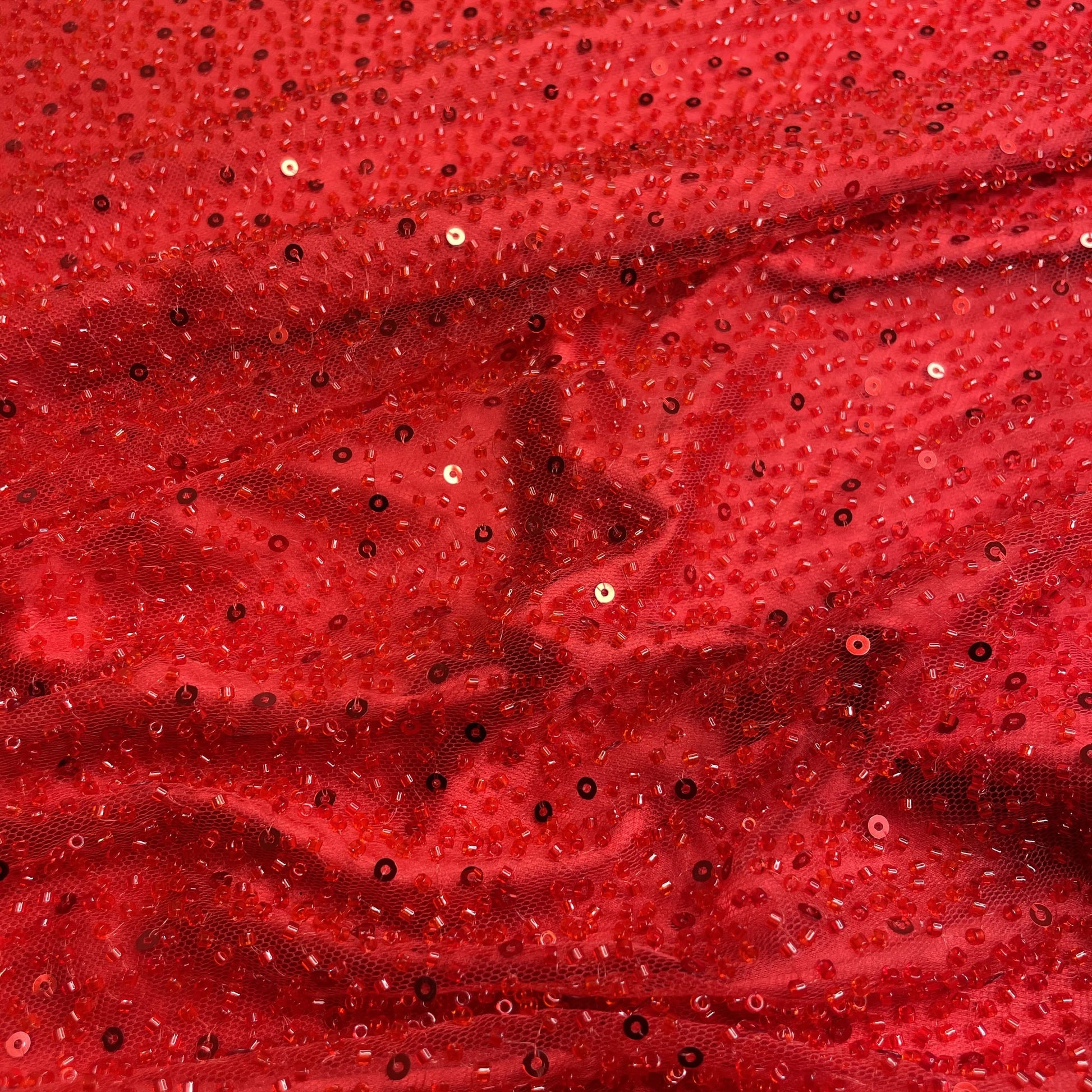 Premium Red Heavy Sequins CutDana Embroidery Net Fabric