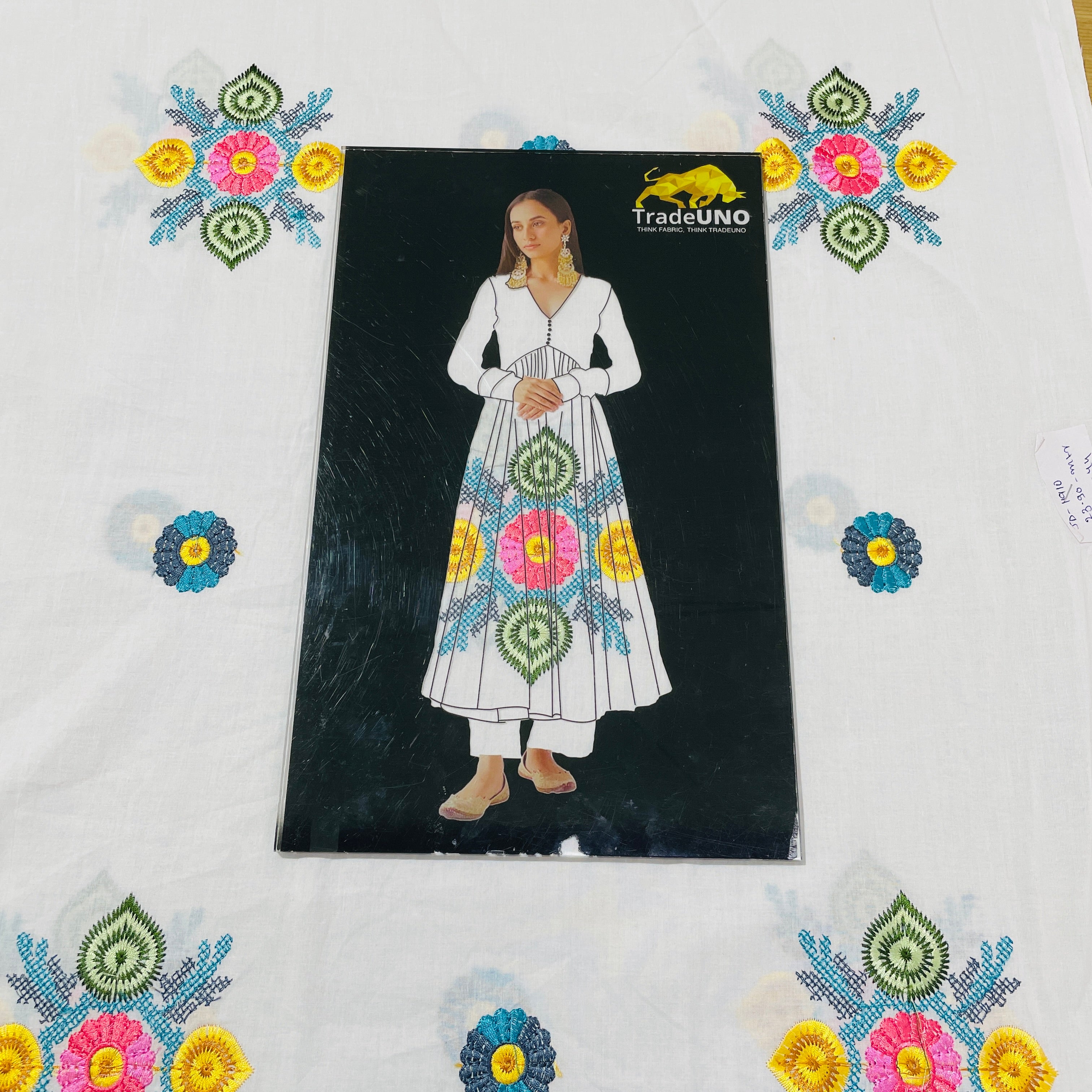 White Embroidered store Multicolor Cotton Fabric