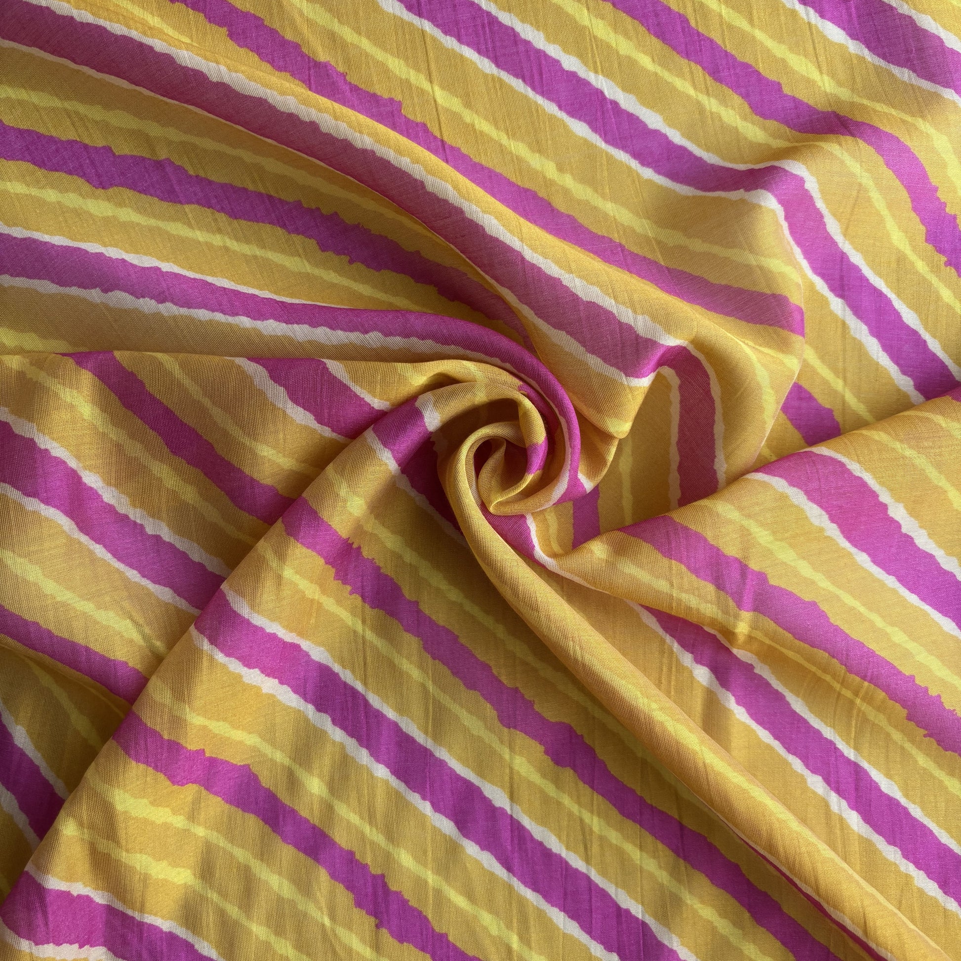 Yellow Lehariya Print Chanderi Silk Fabric 17701