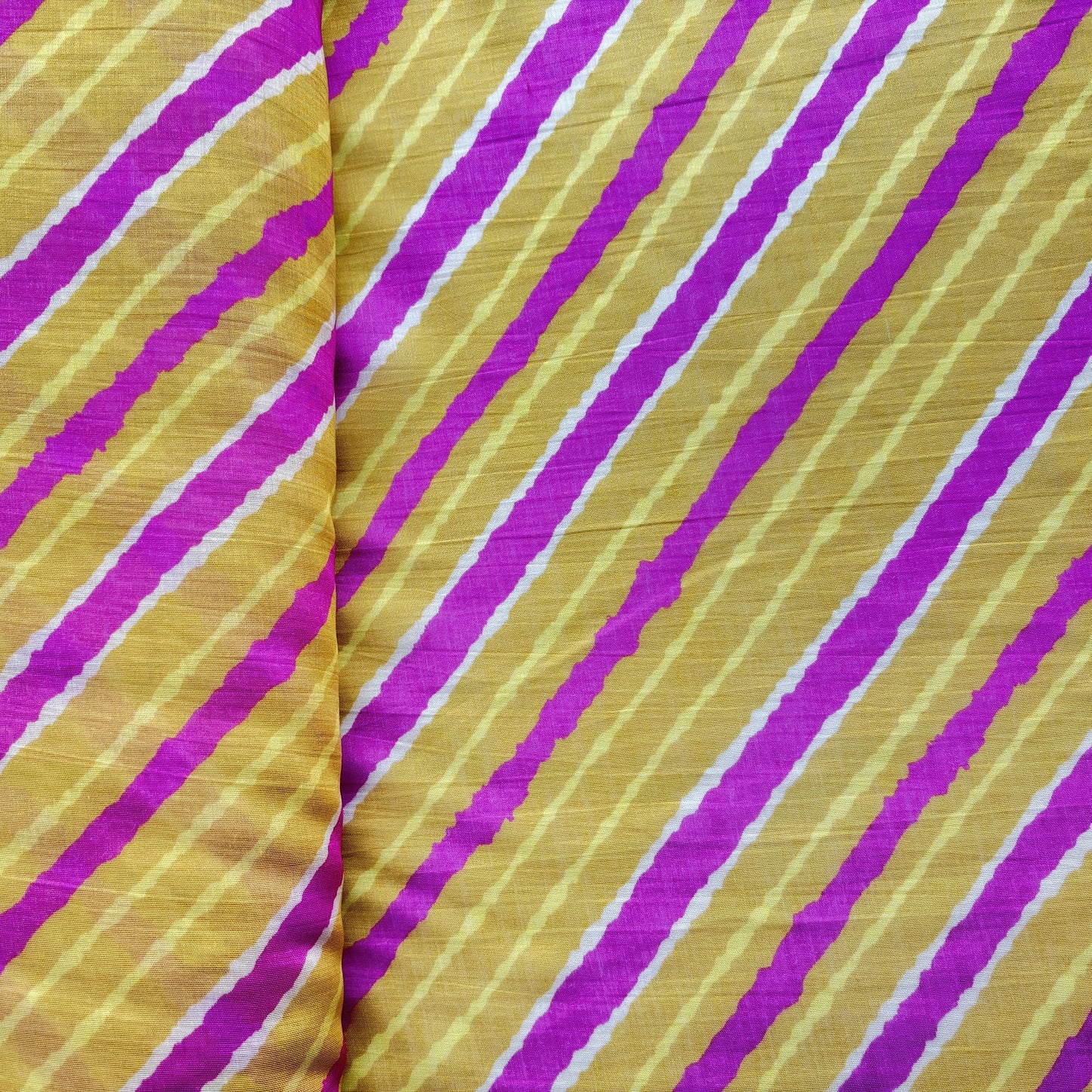 Yellow Lehariya Print Chanderi Silk Fabric 17701