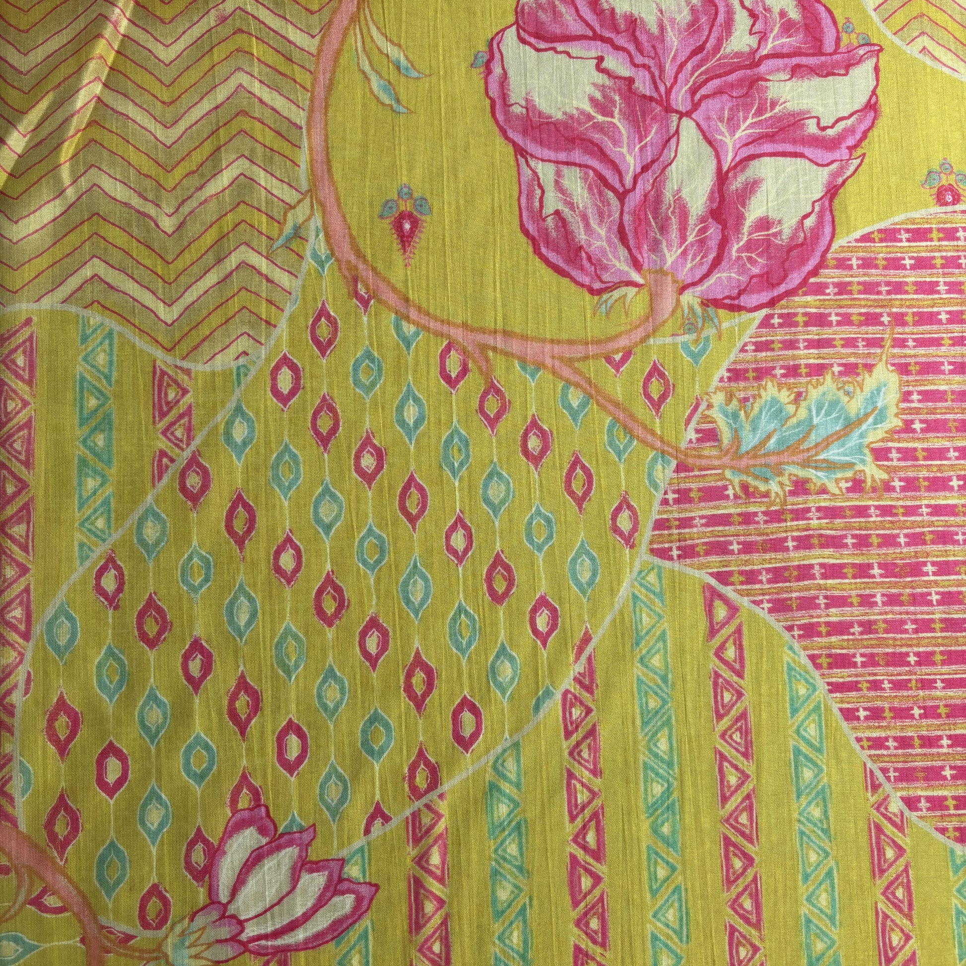 Yellow Floral Print Chanderi Silk Fabric 17694