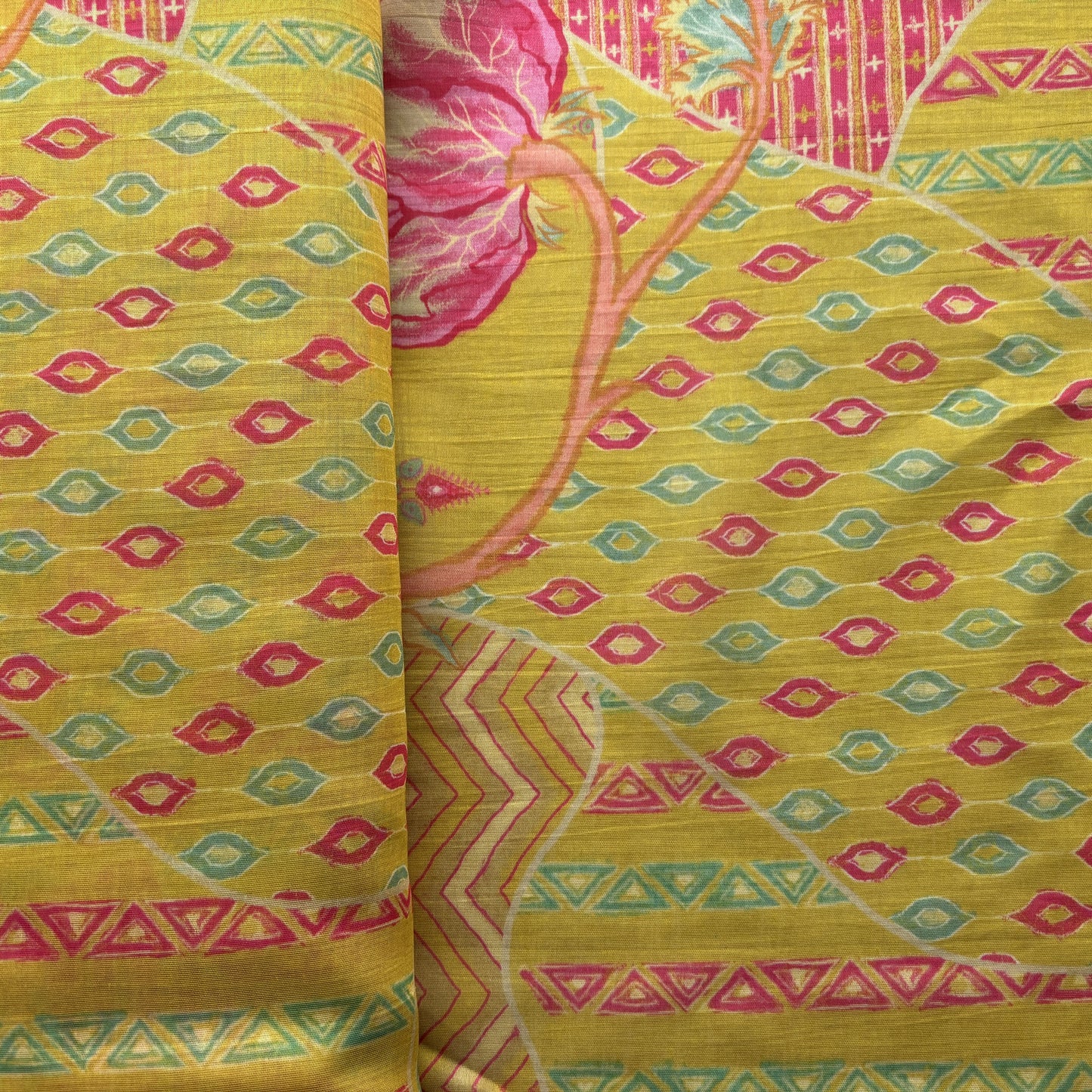 Yellow Floral Print Chanderi Silk Fabric 17694