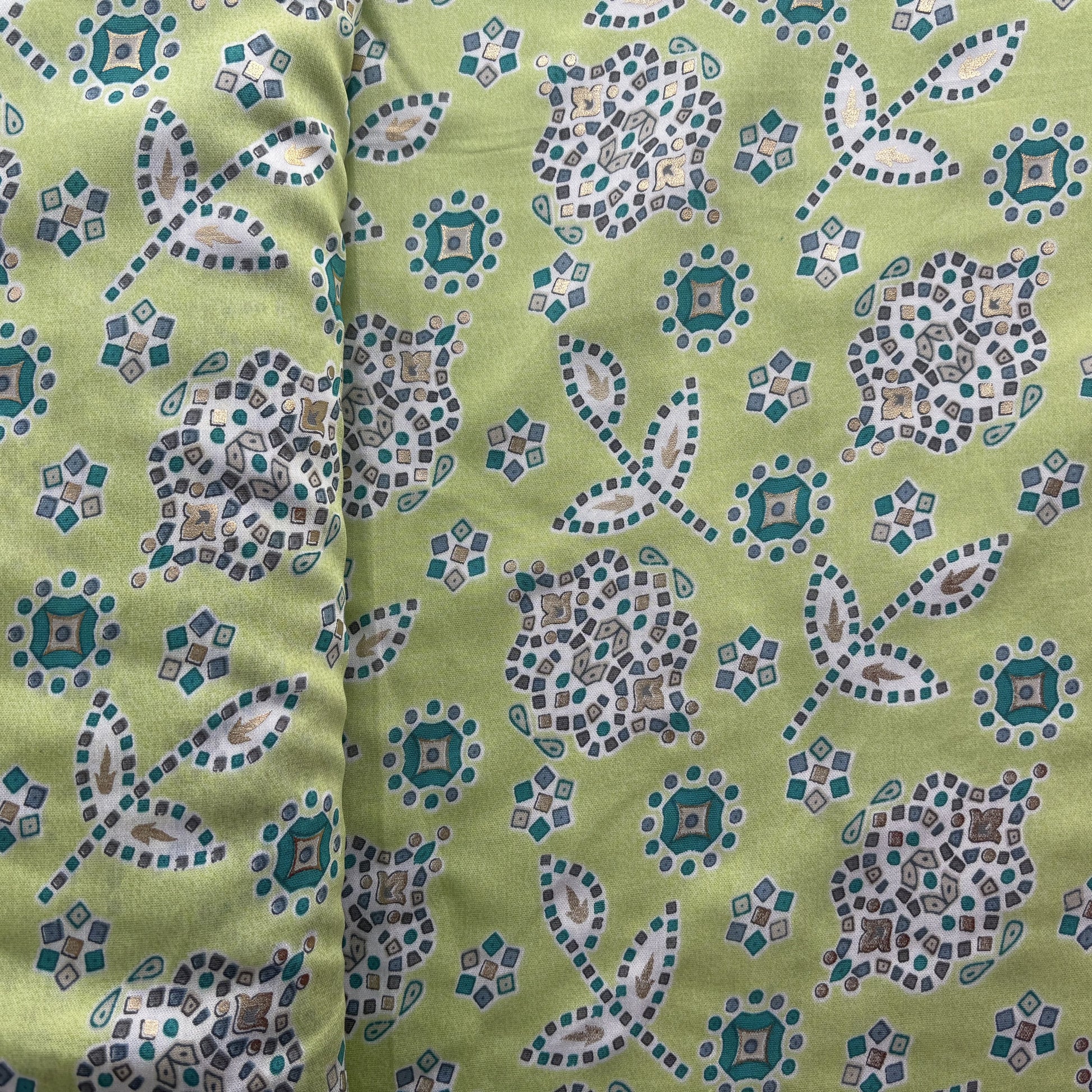 Green Bandhani Foil Print Chanderi Silk Fabric 12071