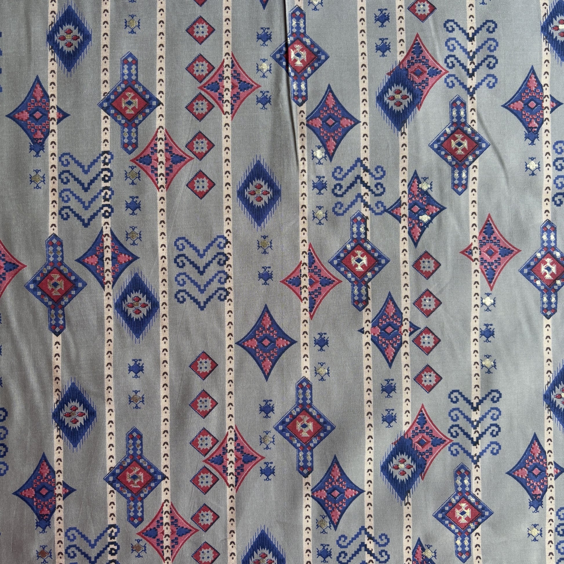 Grey Traditional Foil Print Chanderi Silk Fabric 12077