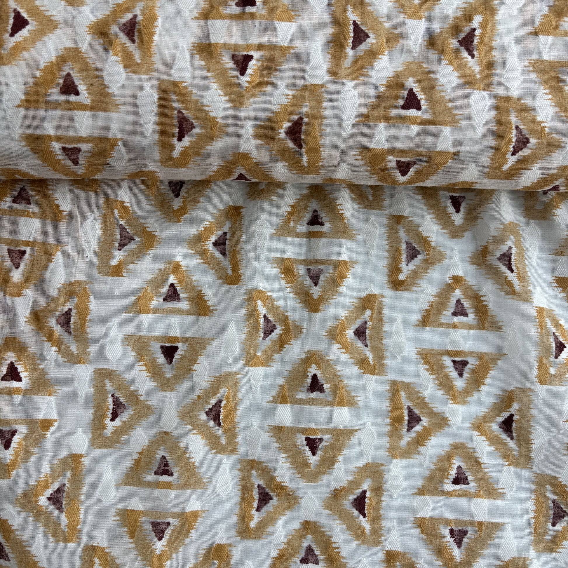 Off White Mustard Yellow Geometrical Cotton Chanderi Fabric 15617