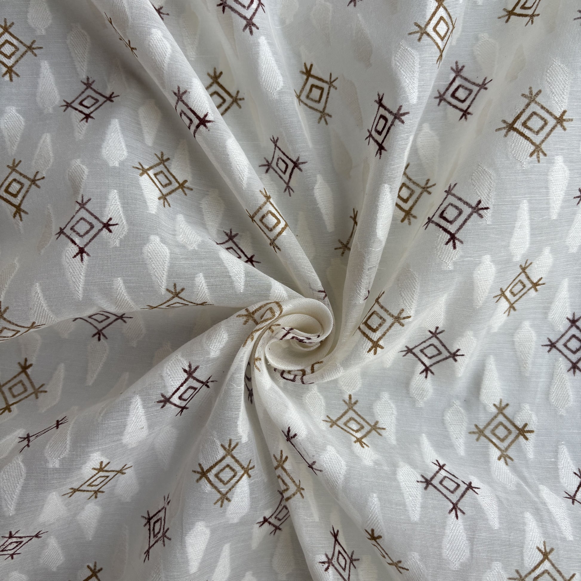 Off White Yellow Geometrical Cotton Chanderi Fabric 15615