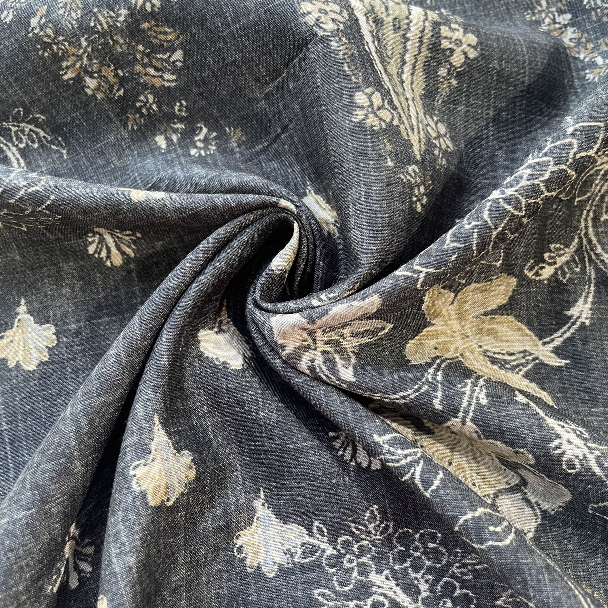 Black Quirky Print Linen Organza Fabric 17192