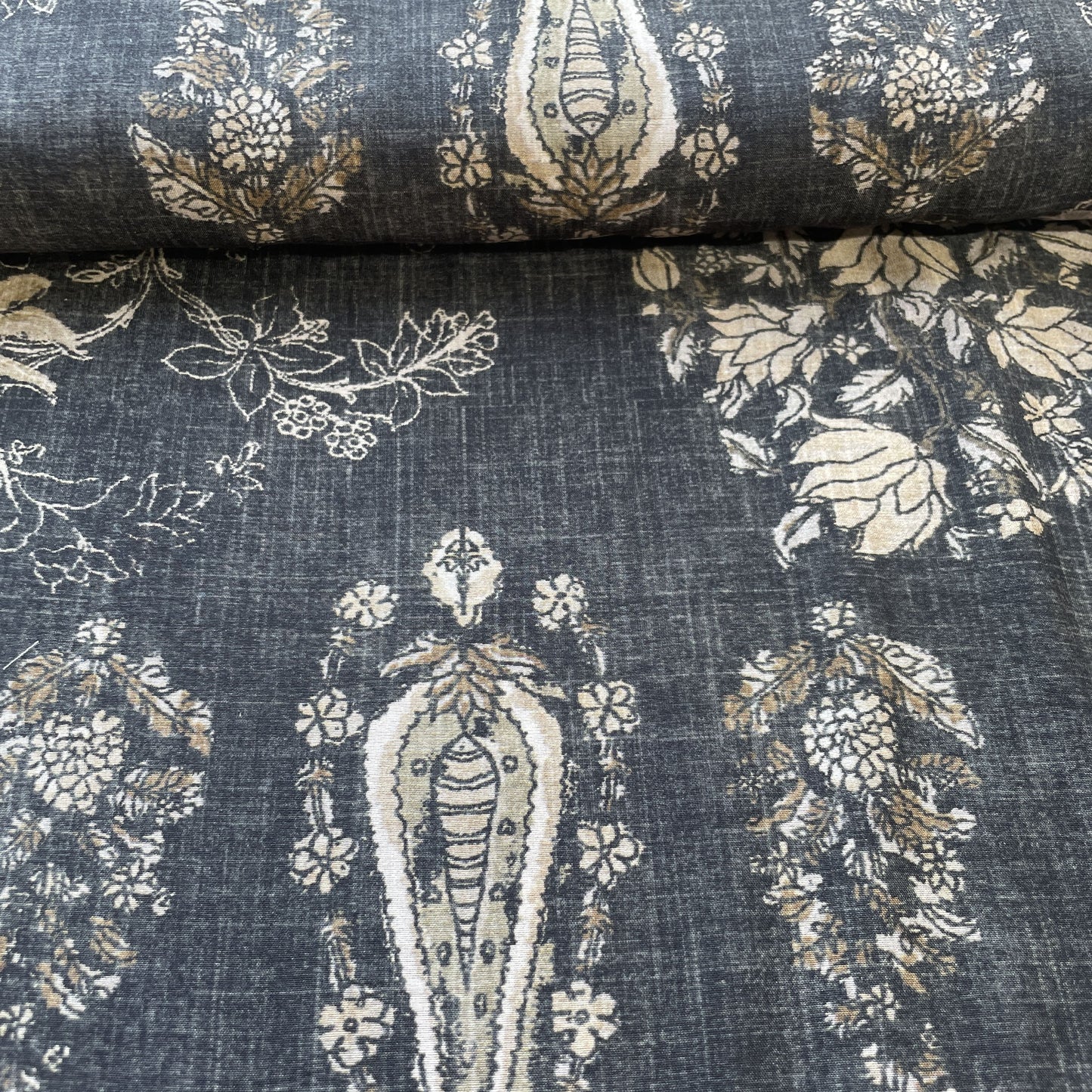 Black Quirky Print Linen Organza Fabric 17192