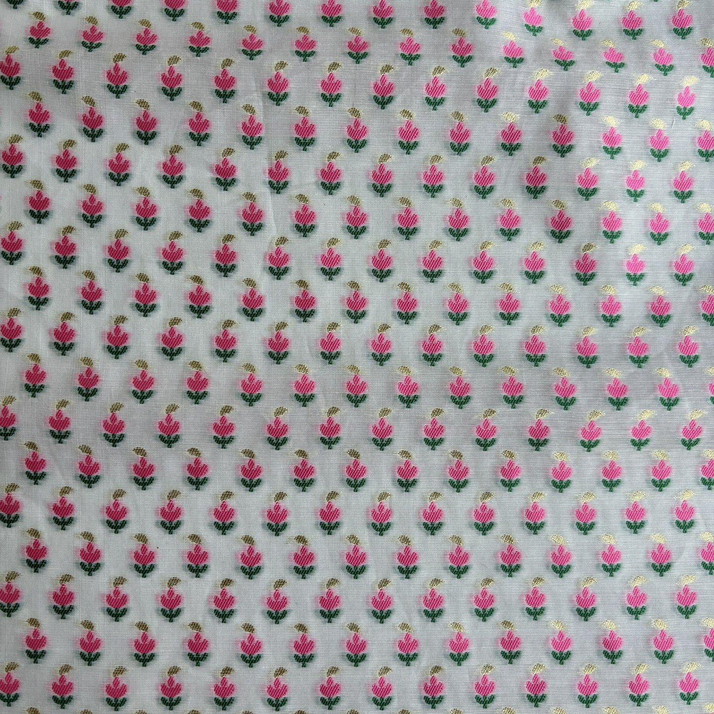 Cream Pink Buti Work Chanderi Fabric