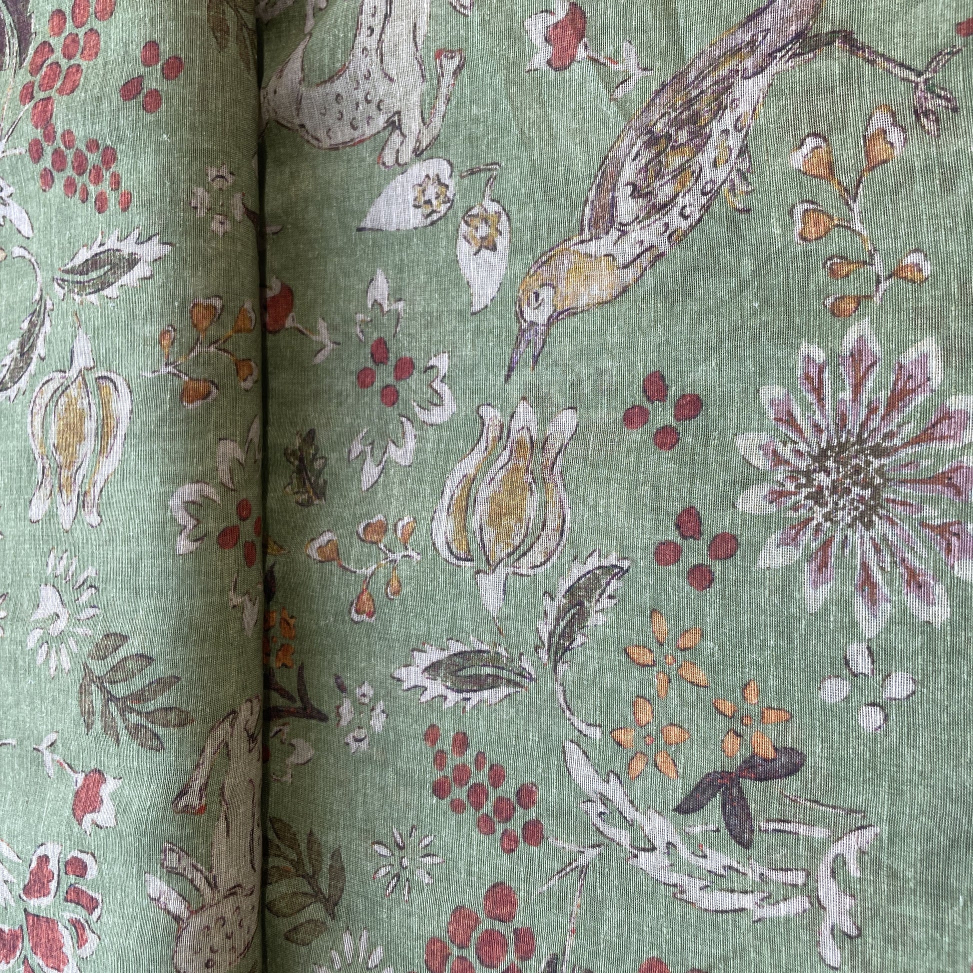 Light Green Floral Quirky Print Linen Organza Fabric 17178