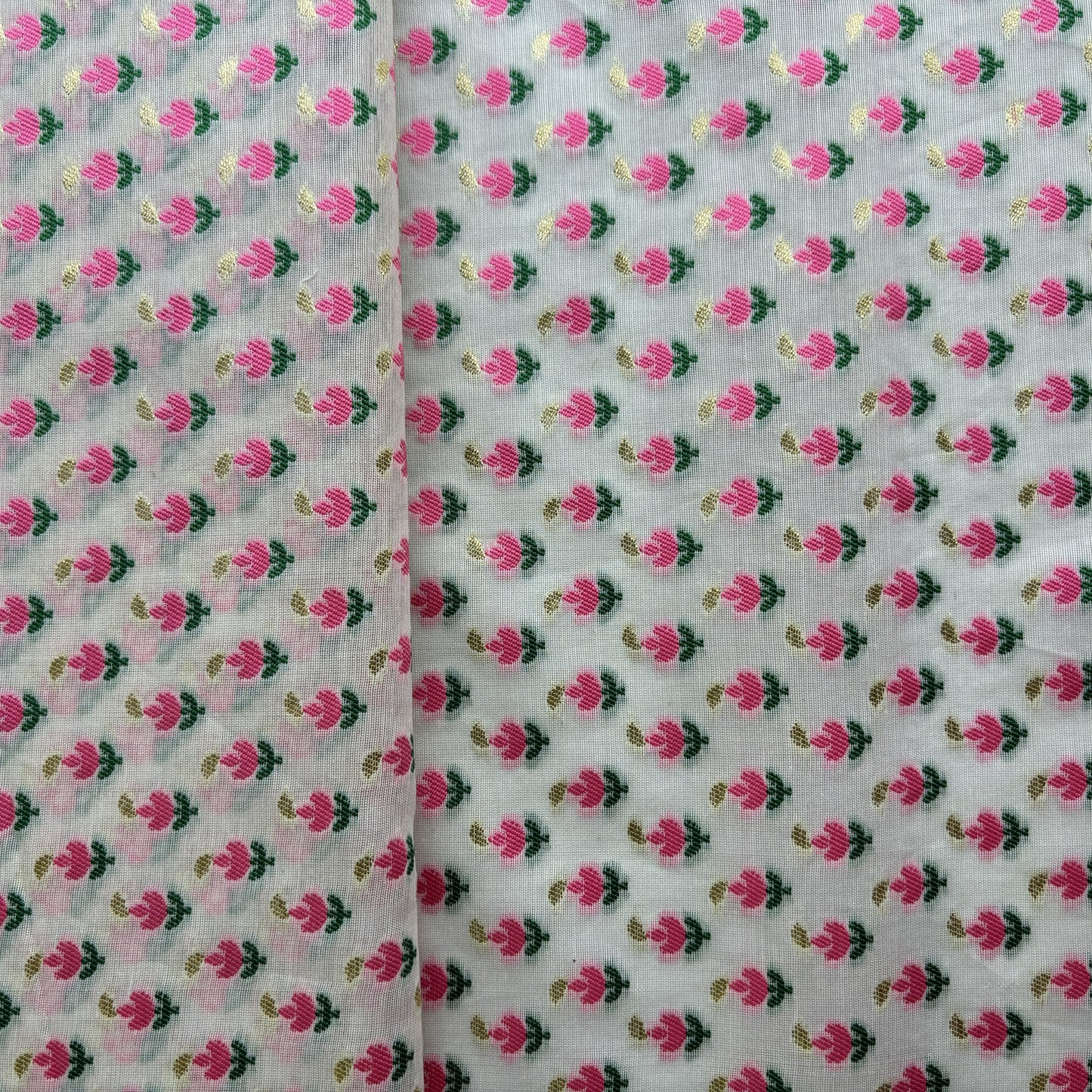 Cream Pink Buti Work Chanderi Fabric