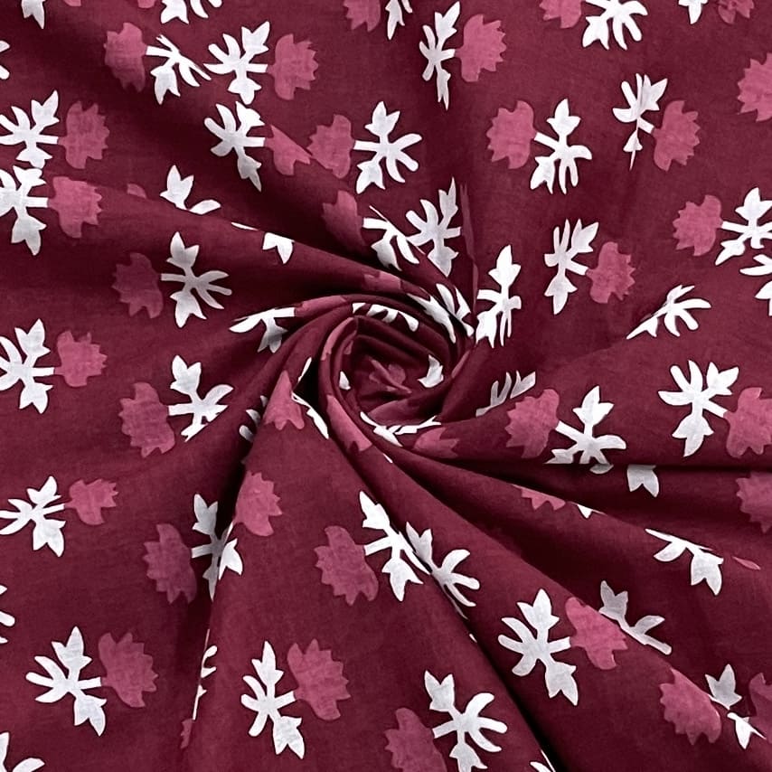 maroon white floral print cotton fabric 23