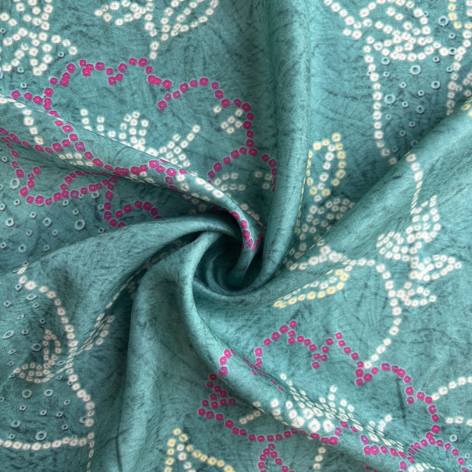 Green Bandhani Print Gaji Silk Fabric 17533