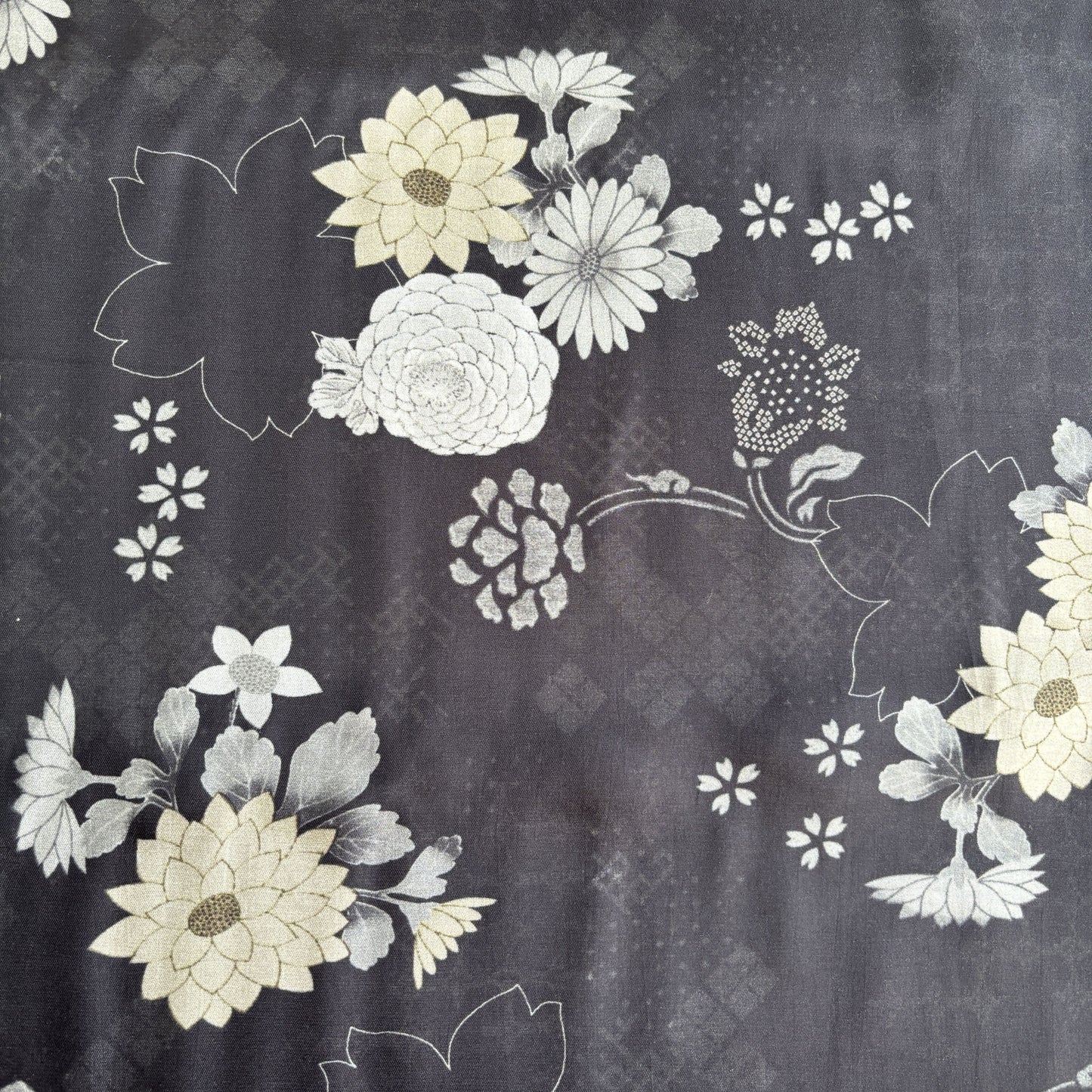 Black Floral Print Bemberg Gaji Silk Fabric 15594