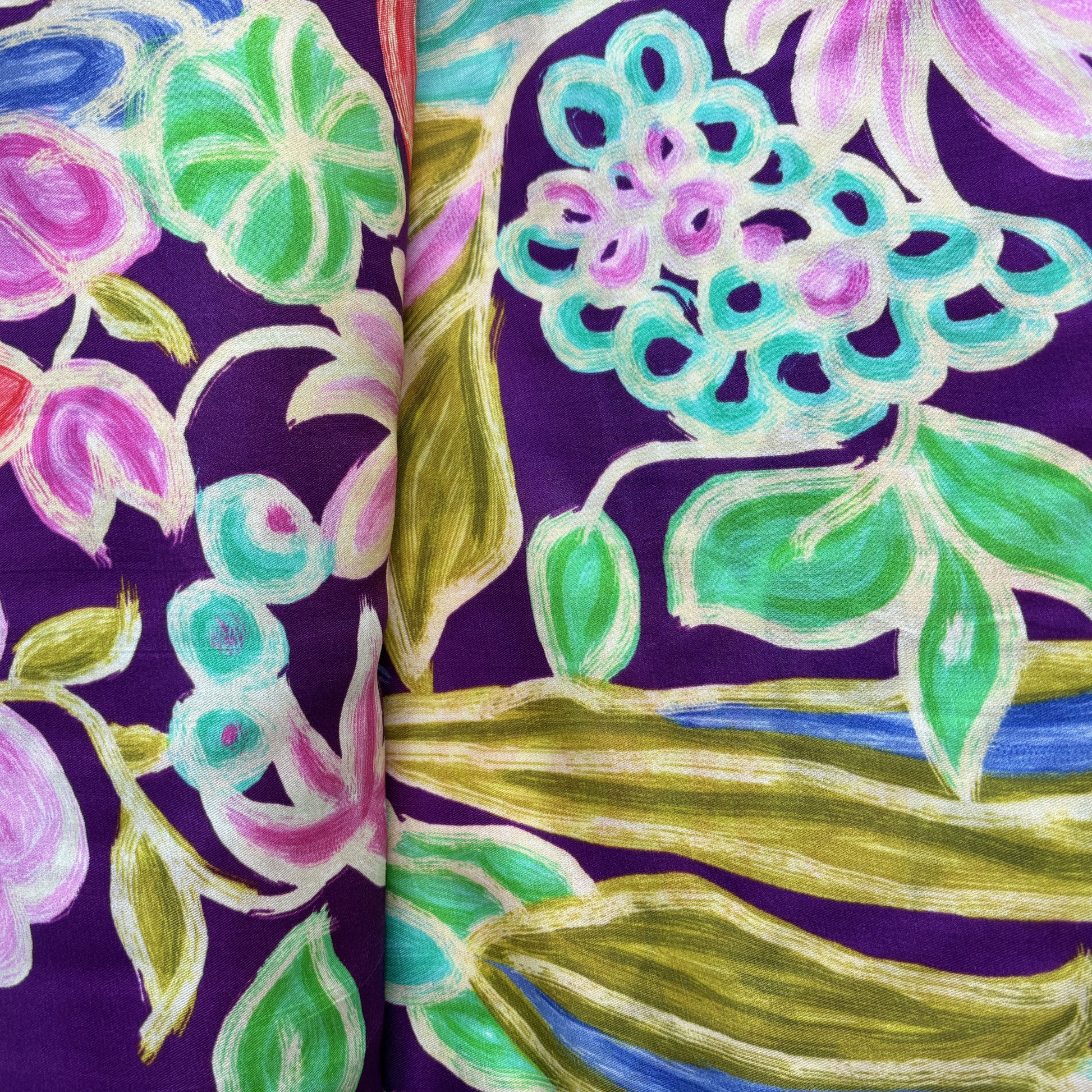 Purple Floral Print Gaji Silk Fabric 20348