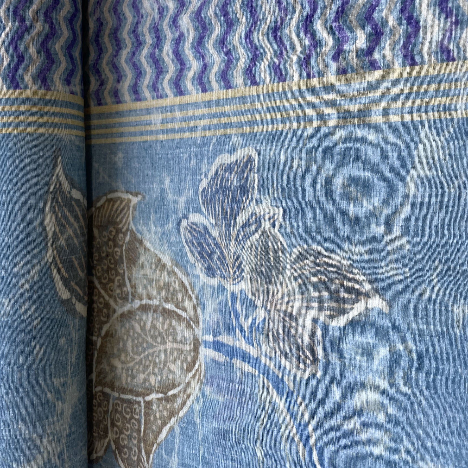 Blue Floral Print Linen Organza Fabric 17615