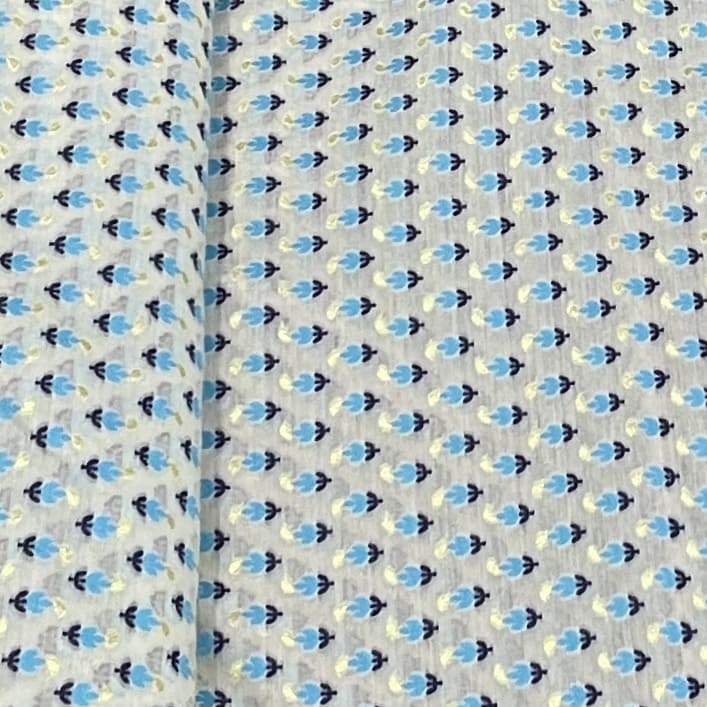 Premium Cream Blue Buti Work Chanderi Fabric