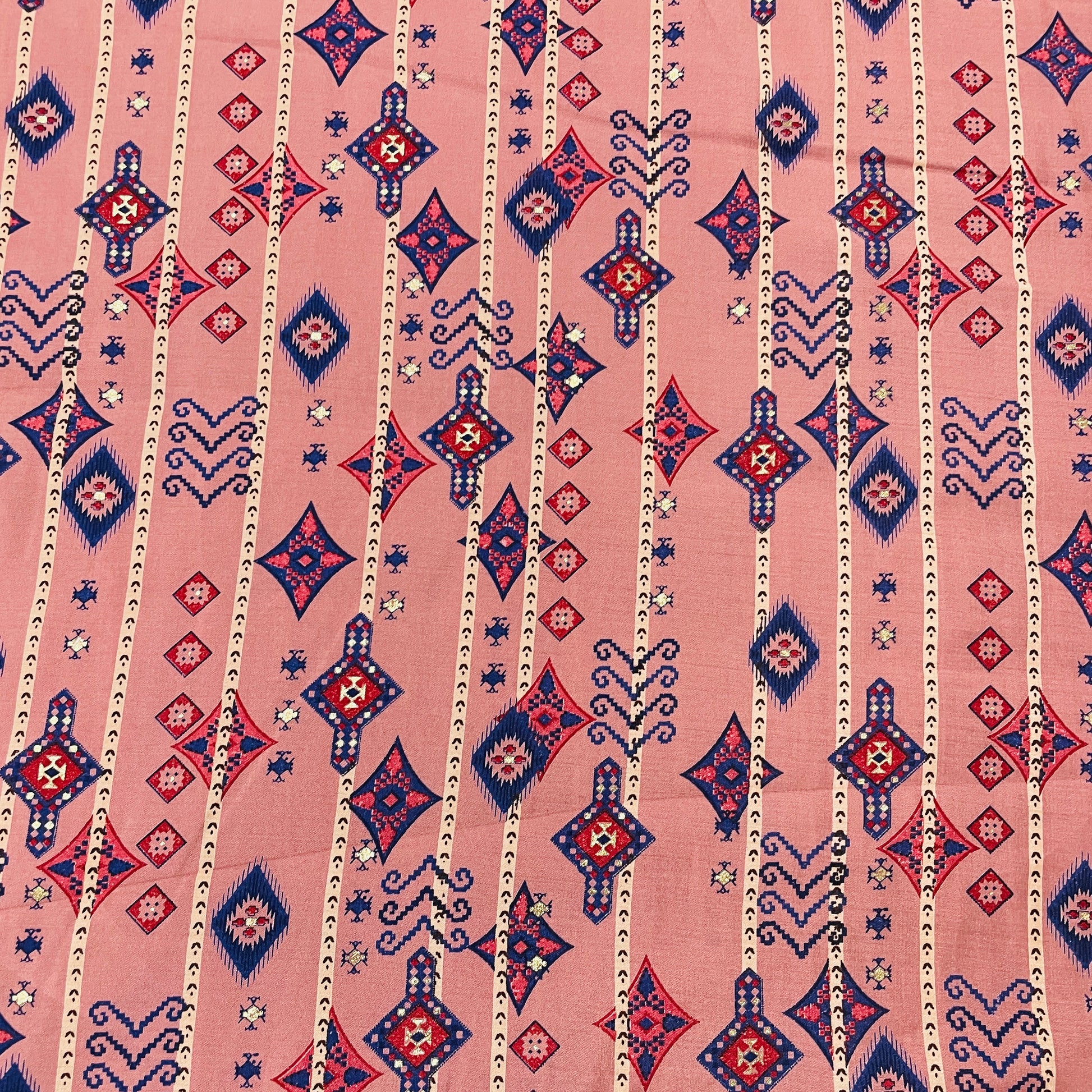 Peach Pink Traditional Foil Print Chanderi Silk Fabric - TradeUNO