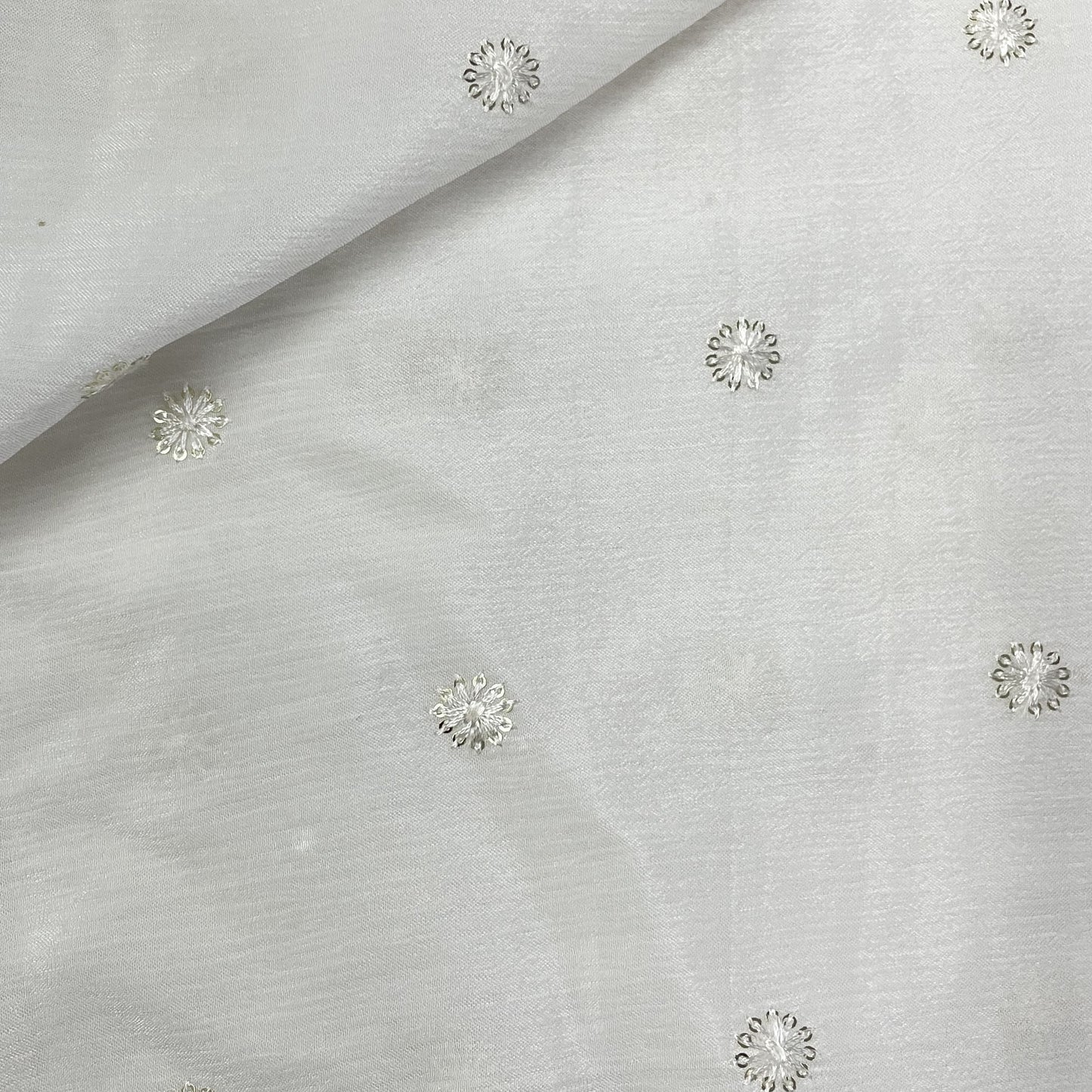 White Circle Sequins Embroidery Dyeable Chinnon Fabric