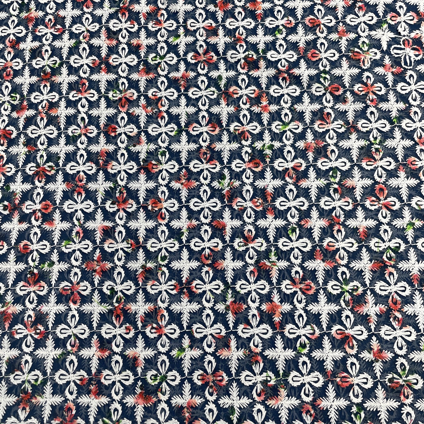 Navy Blue Floral Thread Embrodiery Georgette Fabric