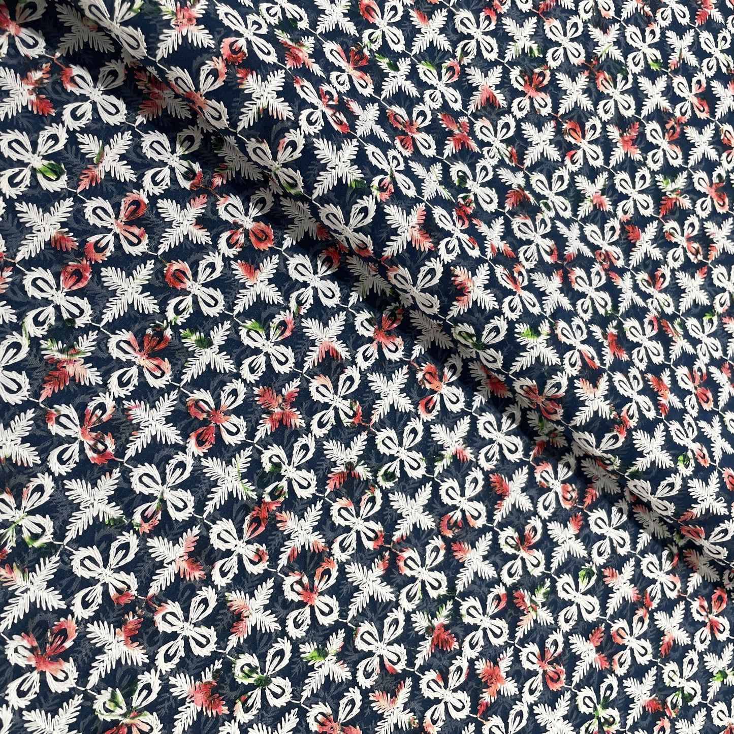 Navy Blue Floral Thread Embrodiery Georgette Fabric