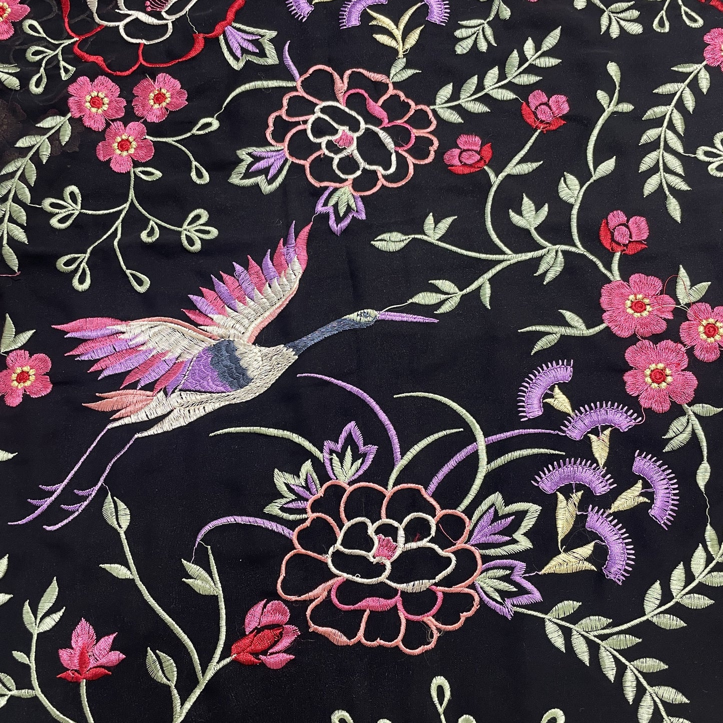 Black Parsi Gara Embroidery Georgette Fabric