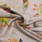 Beige Floral Print Tusser Silk Fabric